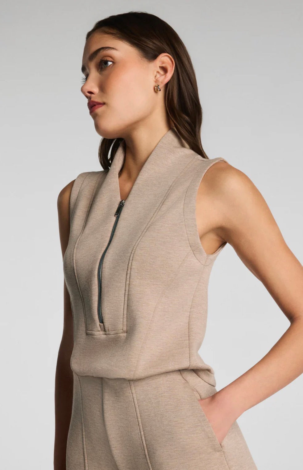 Shawl Collar Half Zip Jumpsuit