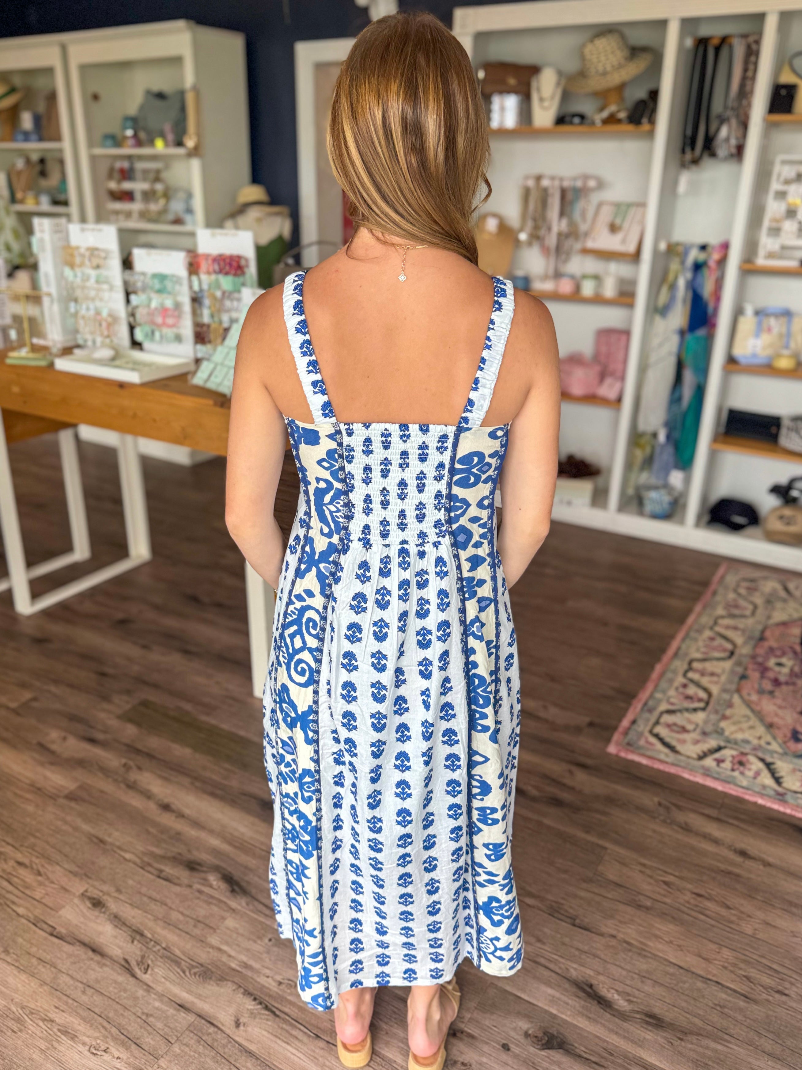 Pattern Play Mixed Media Blue Dress