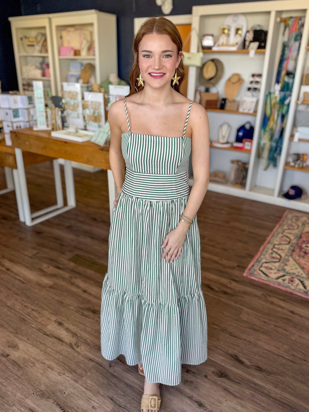 Green and Pink Stripe Maxi Dress