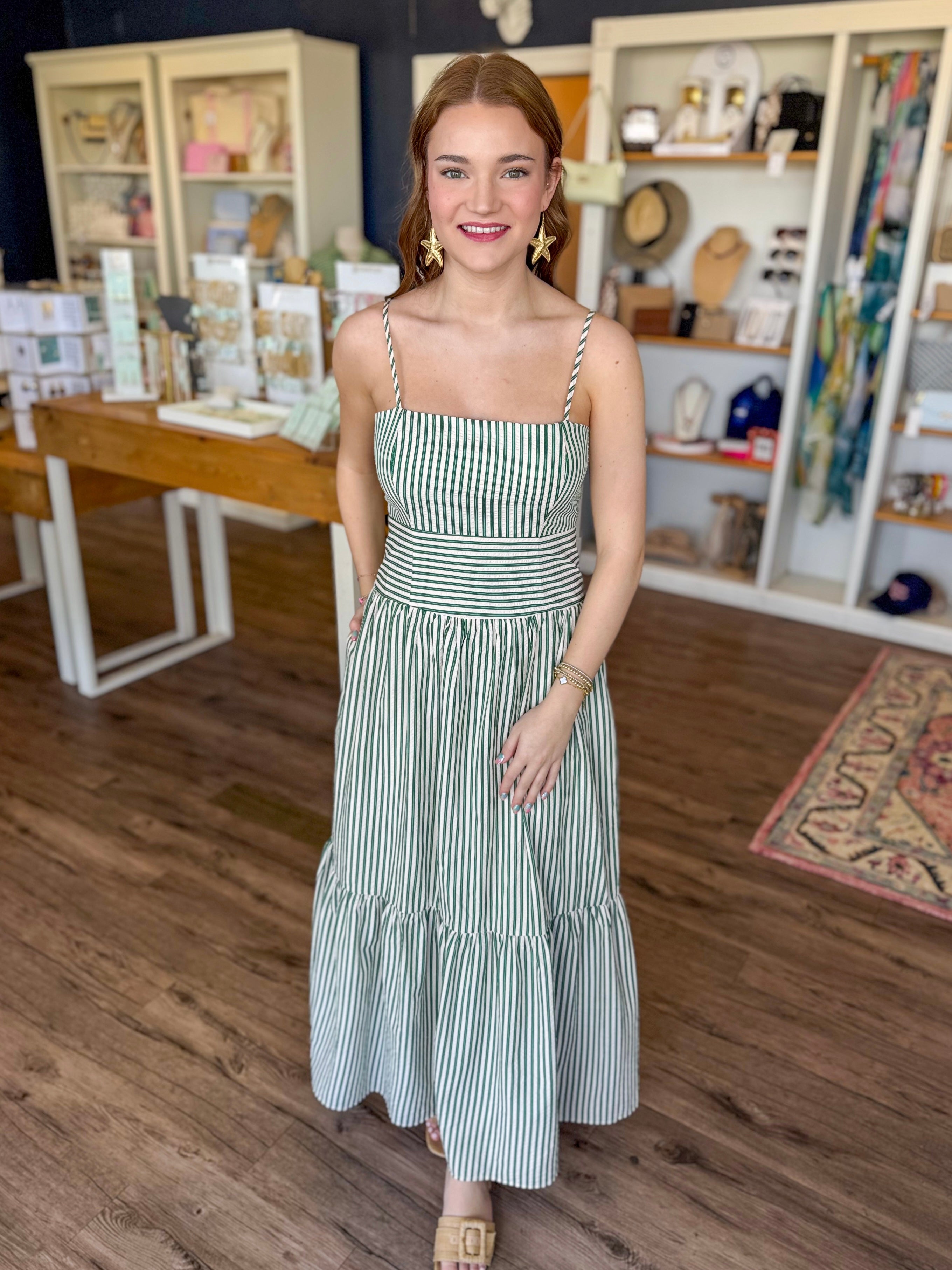 Green and Pink Stripe Maxi Dress