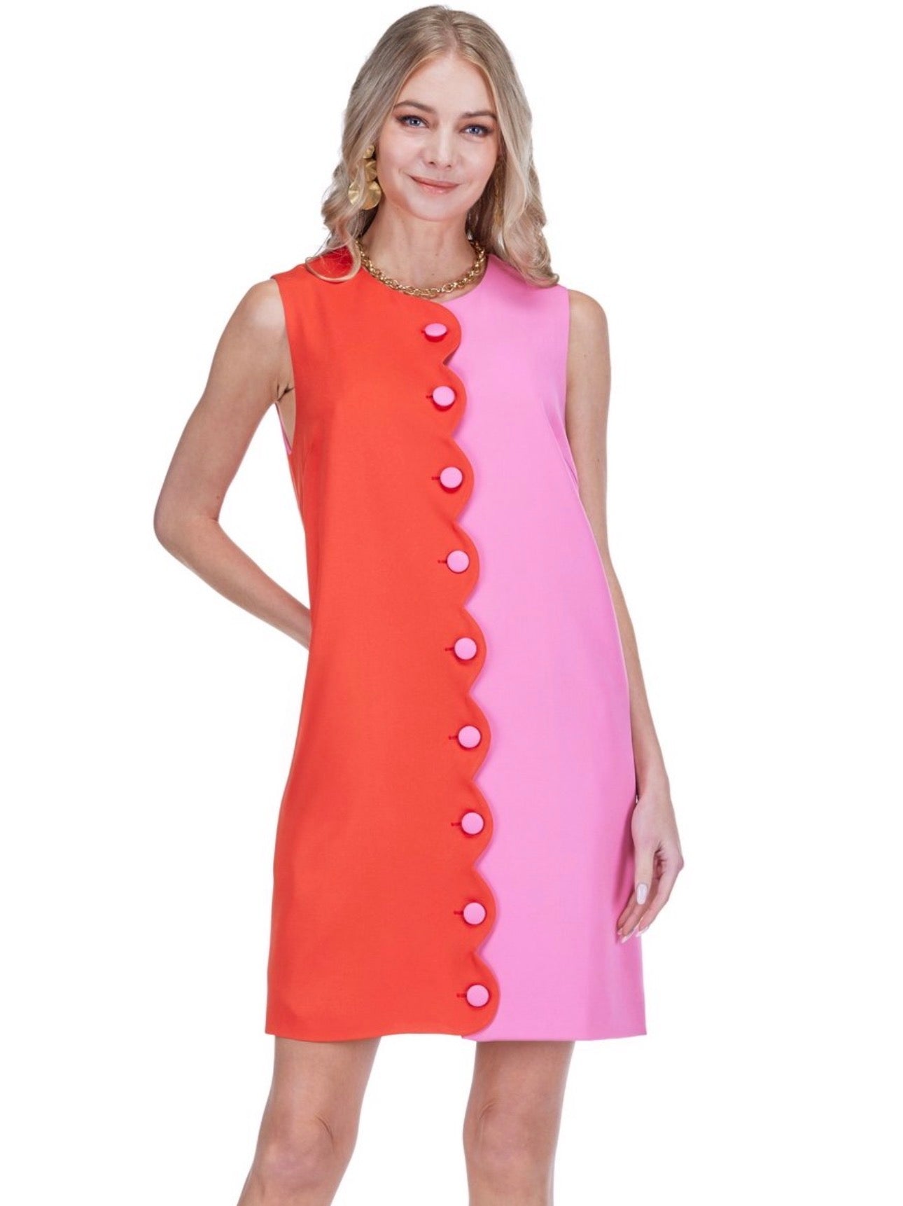Red and Pink Scallop Dress
