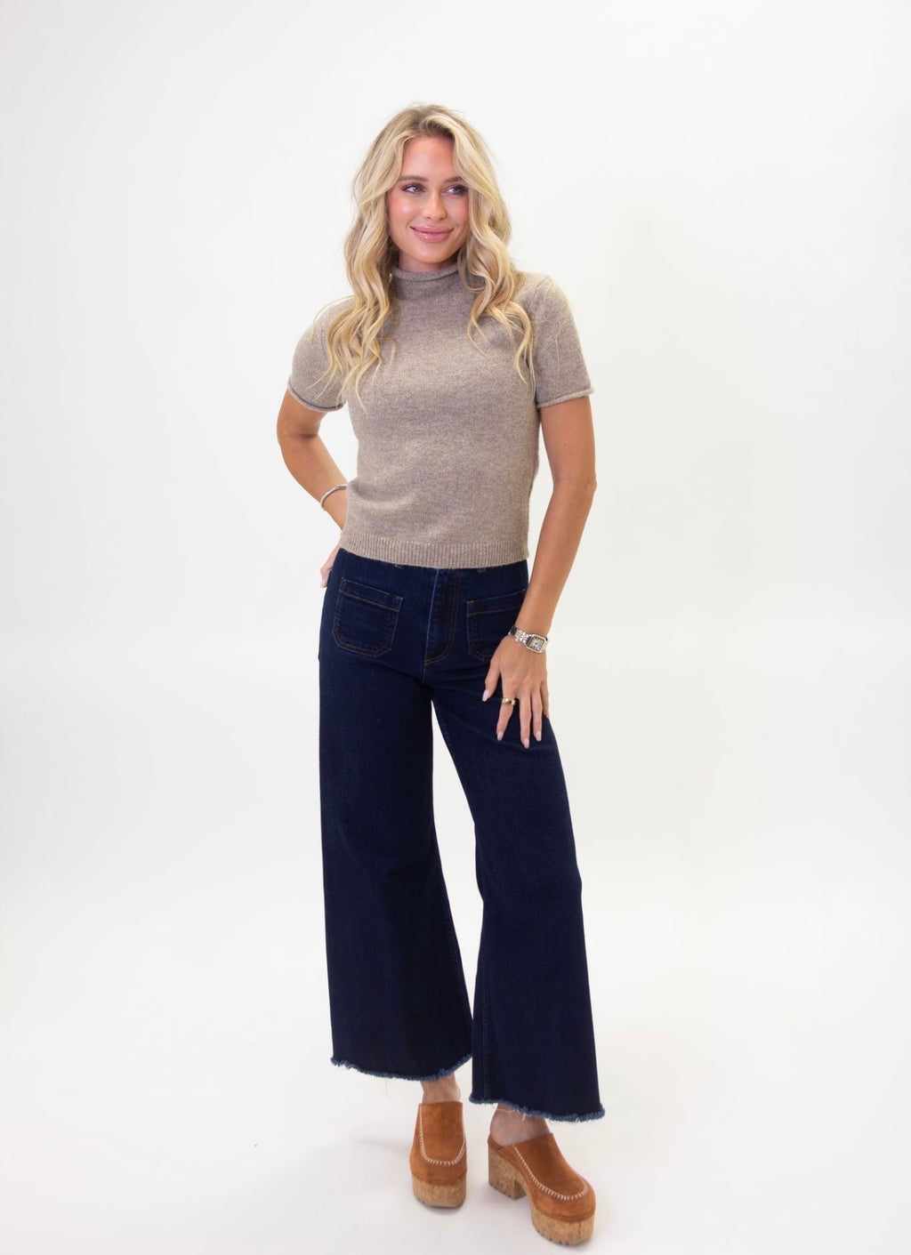 Solid Mock Neck Sweater in Oat