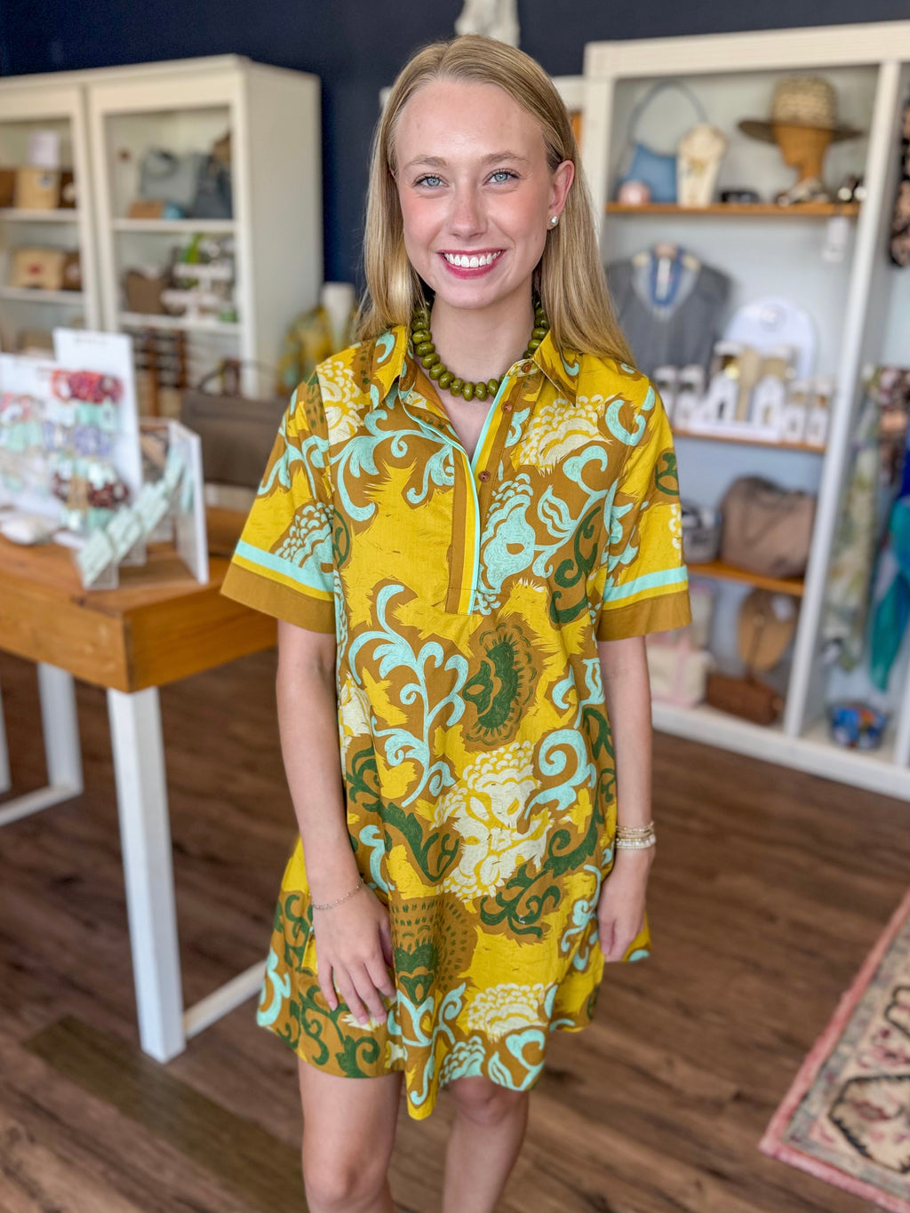 Saffron Scroll Placket Swing Dress