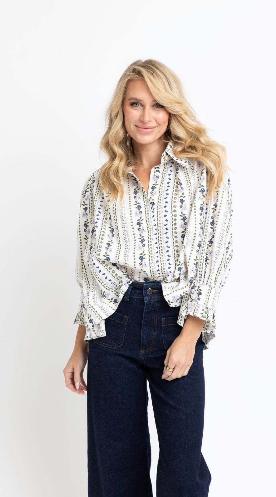 French Floral Button Up Top