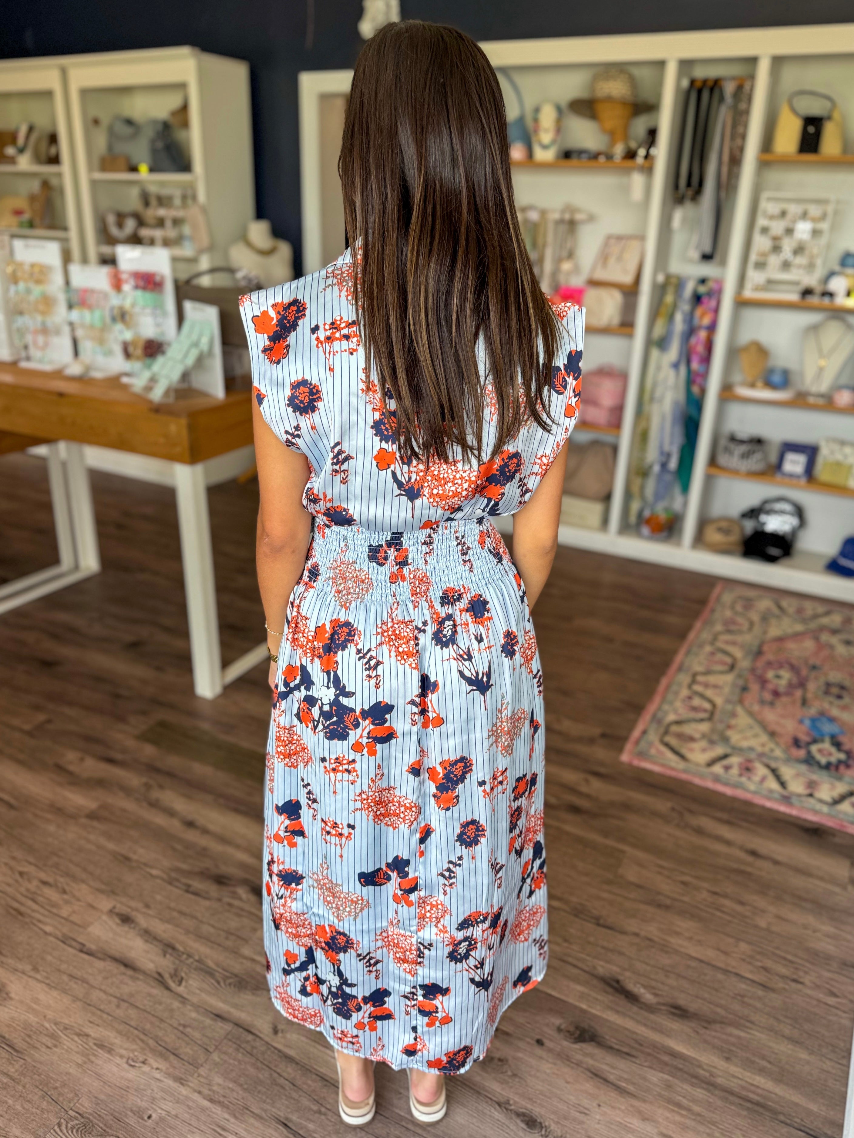 Silky Sky Smocked Midi Dress