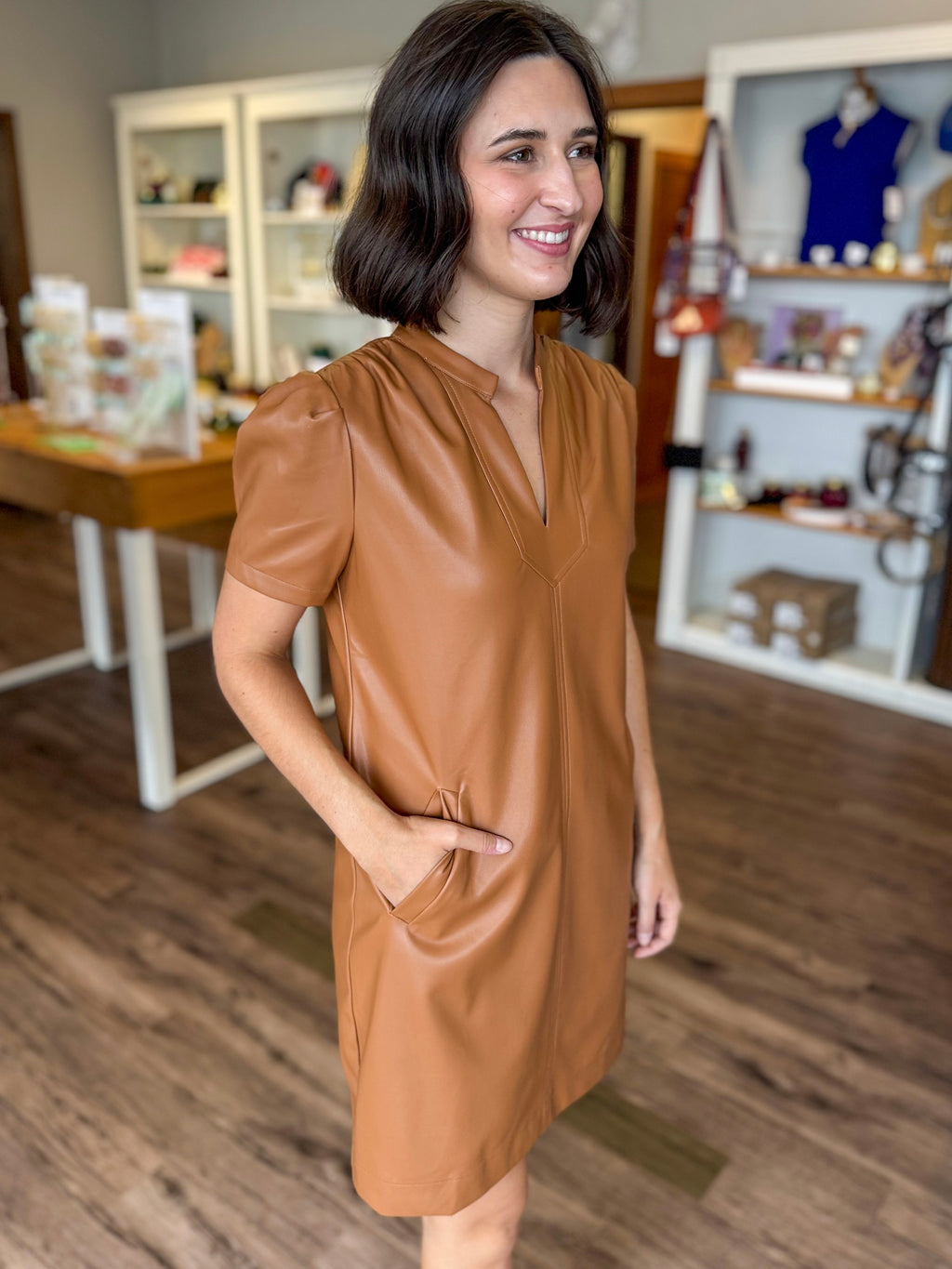 Camel Vegan Leather Dress