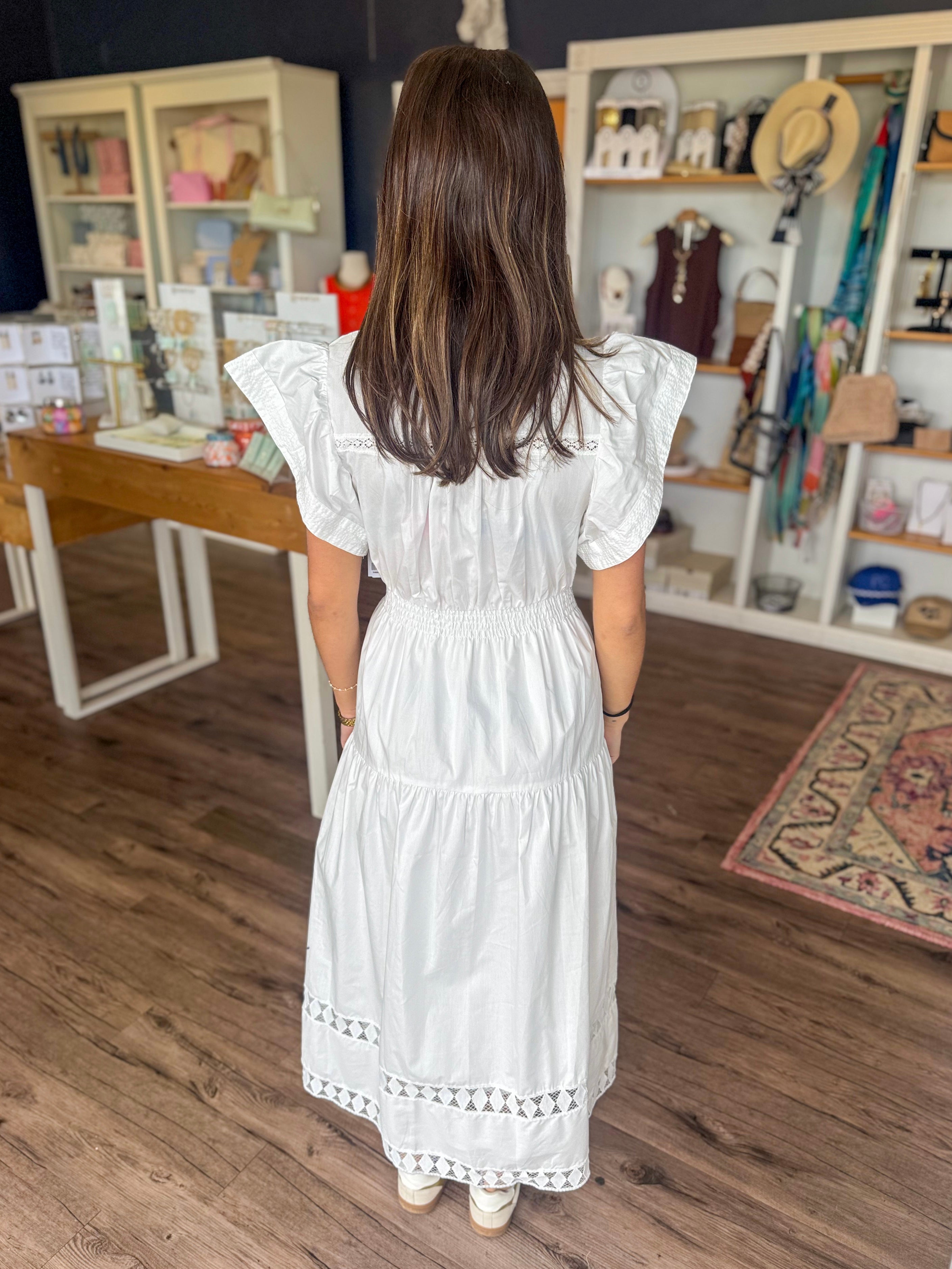 White Lace Detail Maxi Dress