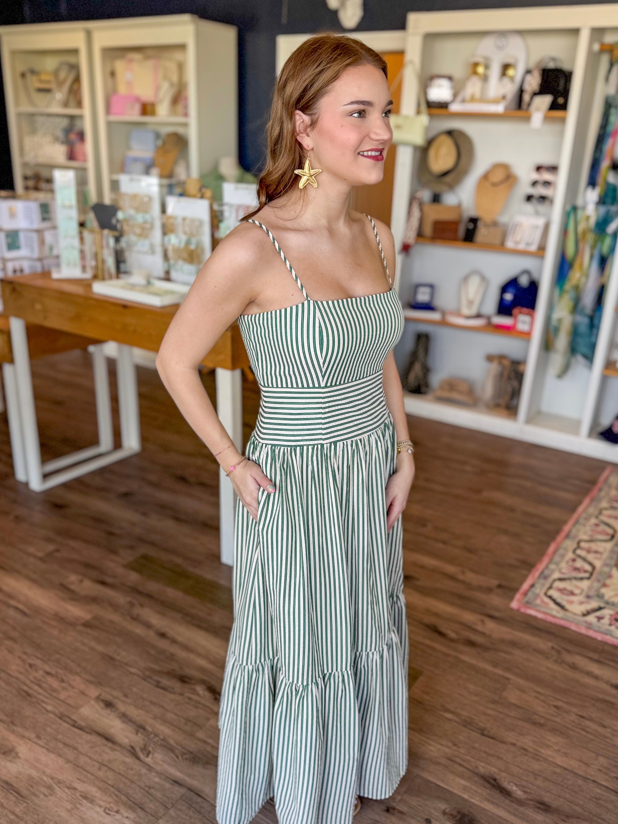 Green and Pink Stripe Maxi Dress