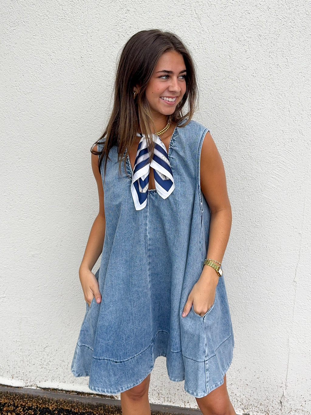 Denim Scoop Neck Dress