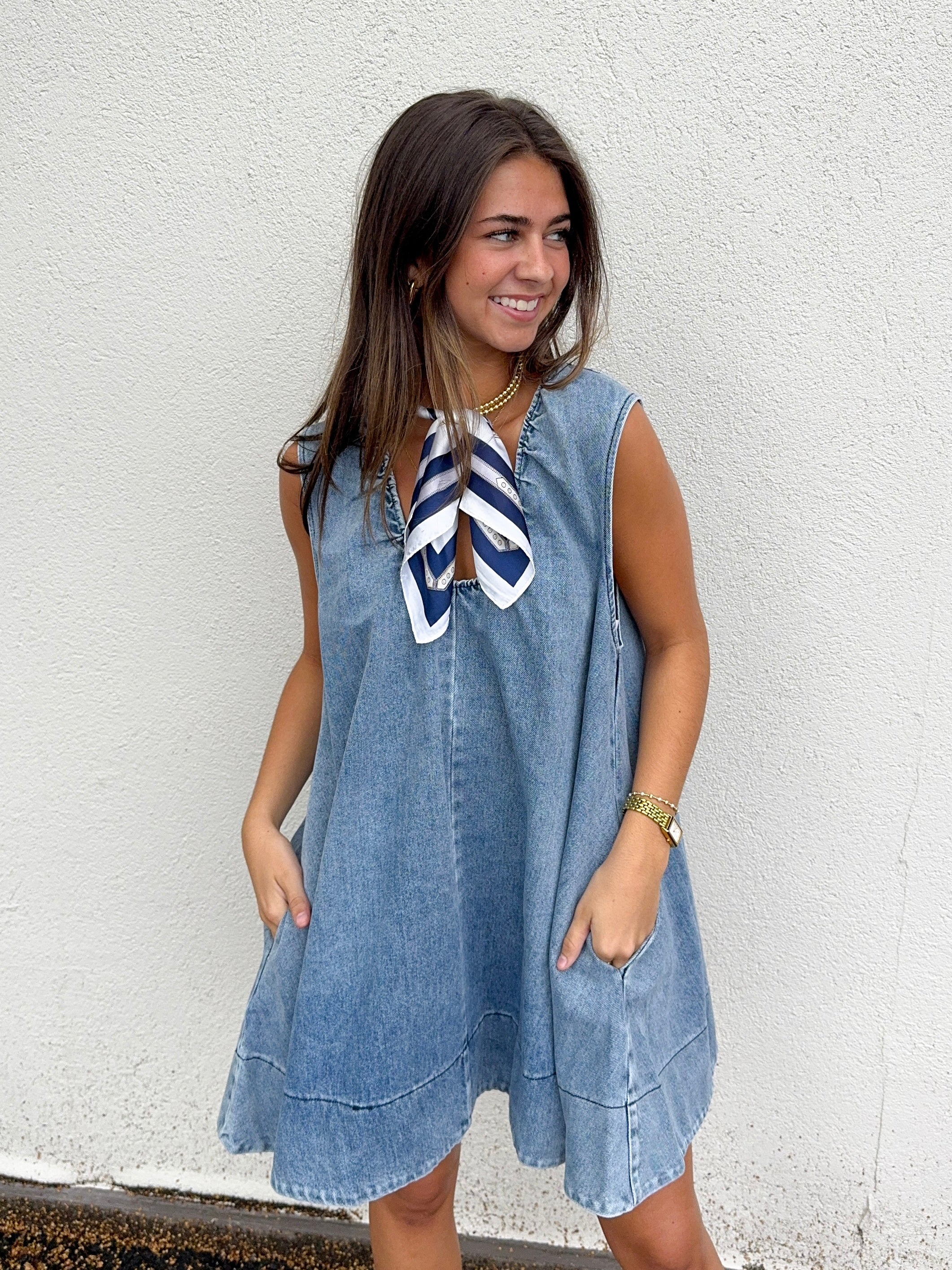 Denim Scoop Neck Dress