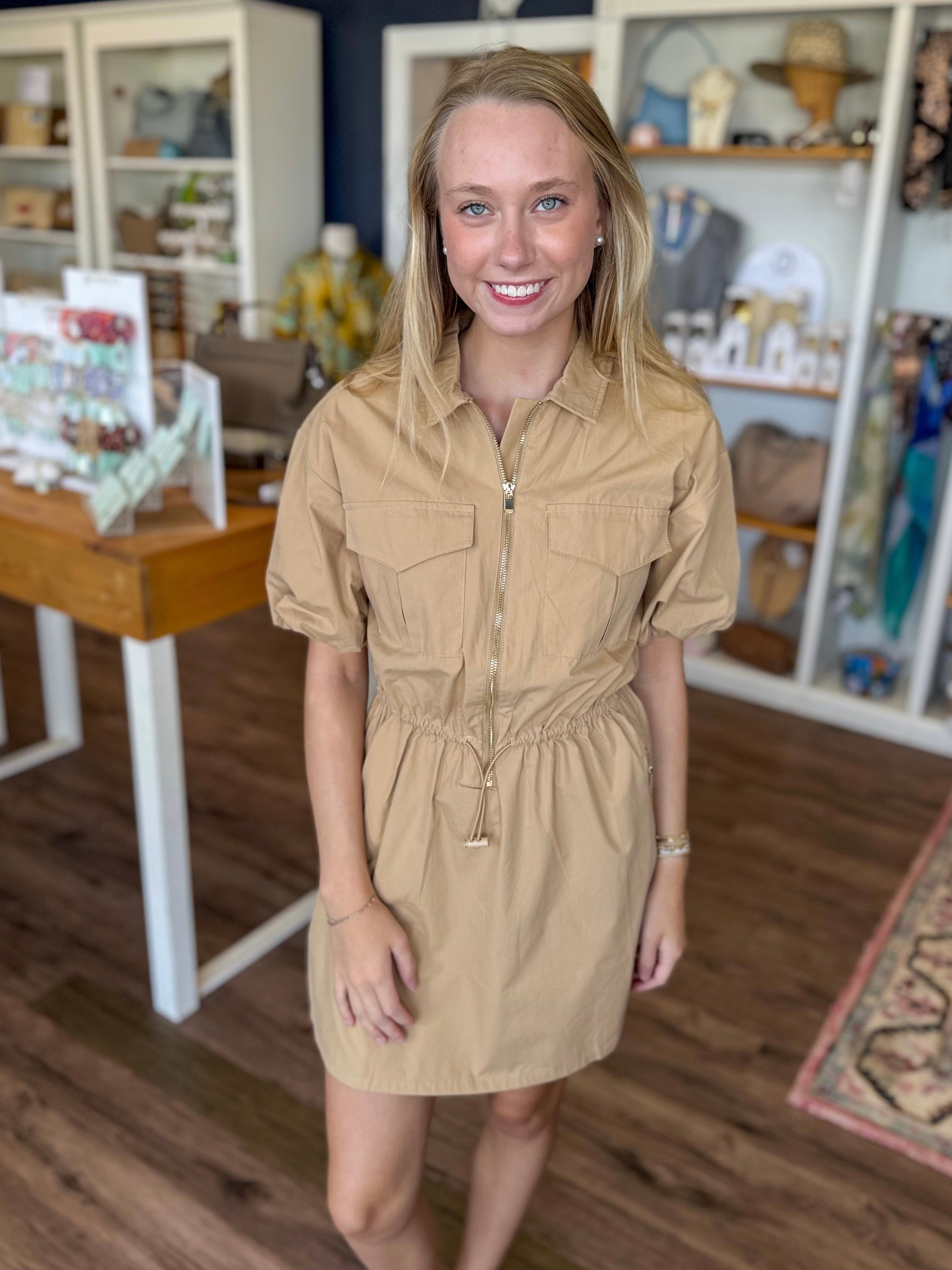 Beige Zipper Dress