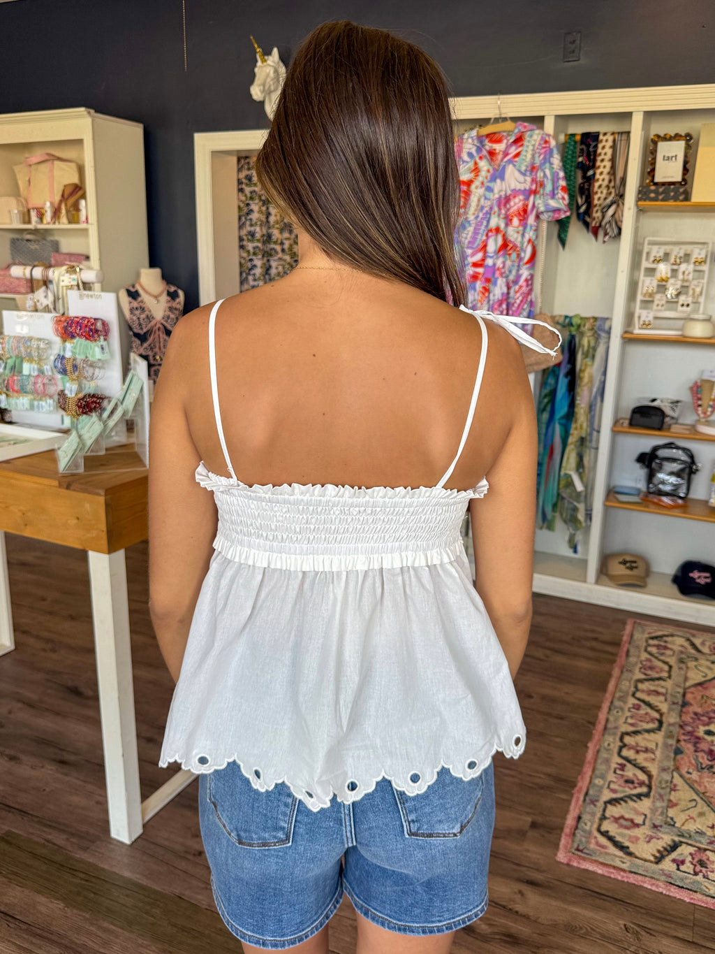 White Scallop Floral Embroidered Top