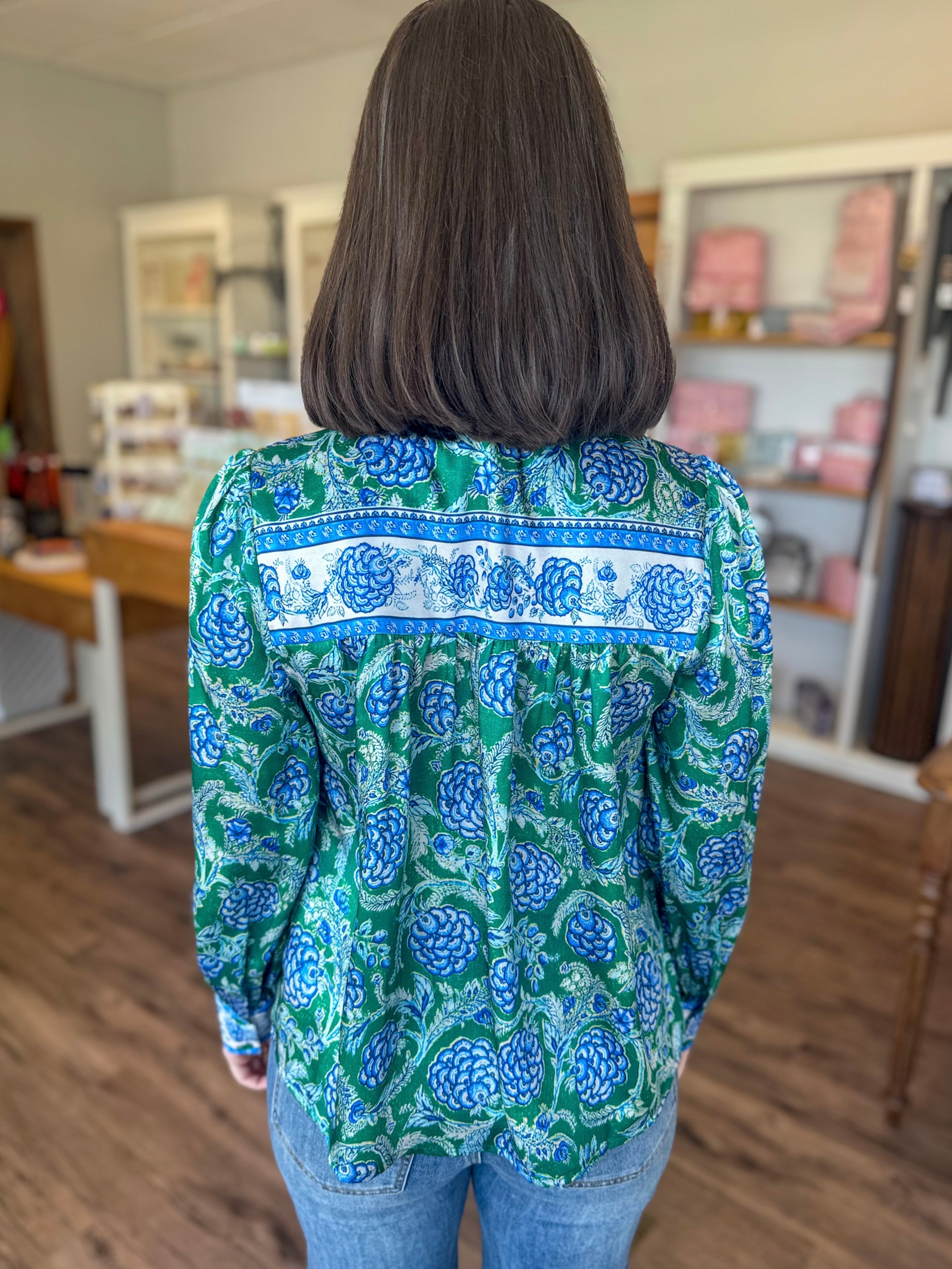 Blue Green Silk Blouse