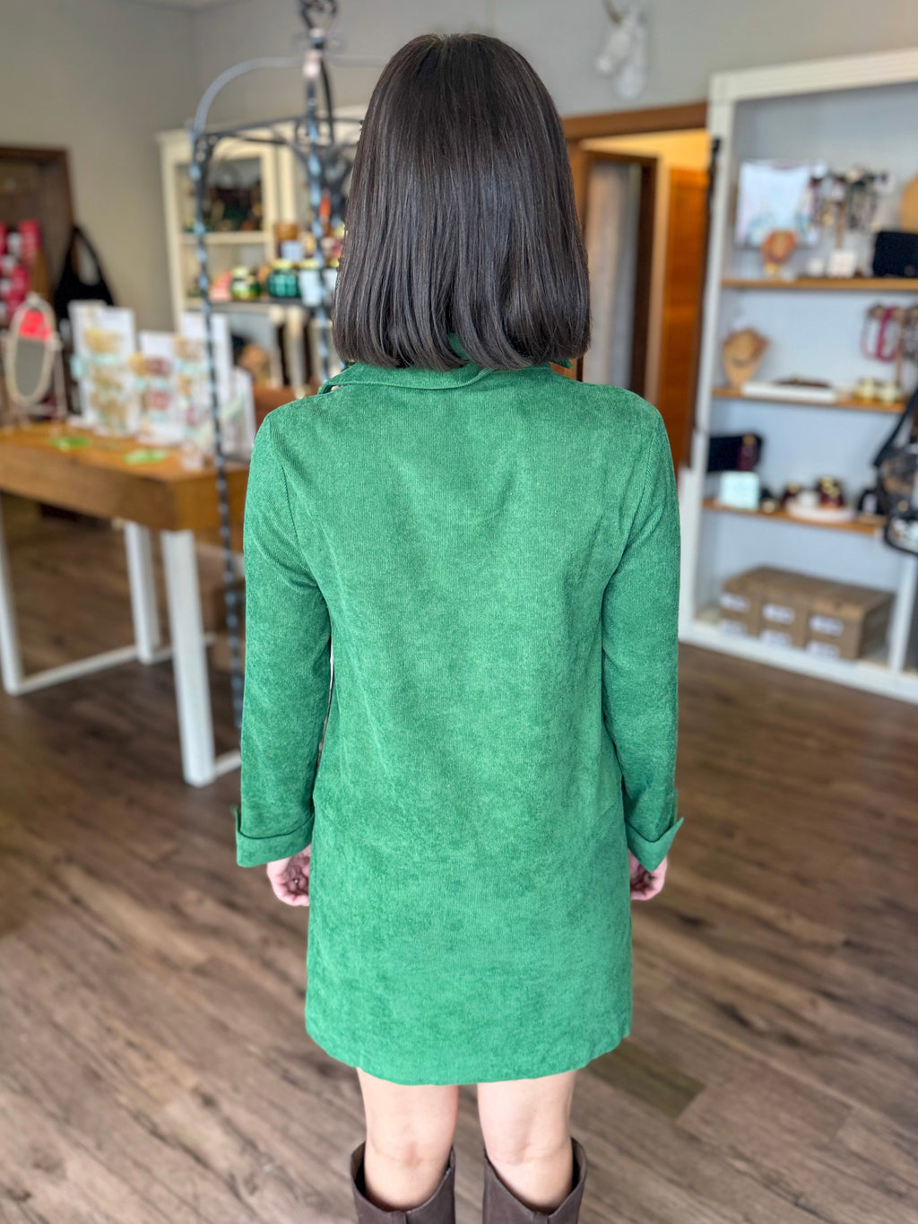 Green Corduroy Pocket Dress