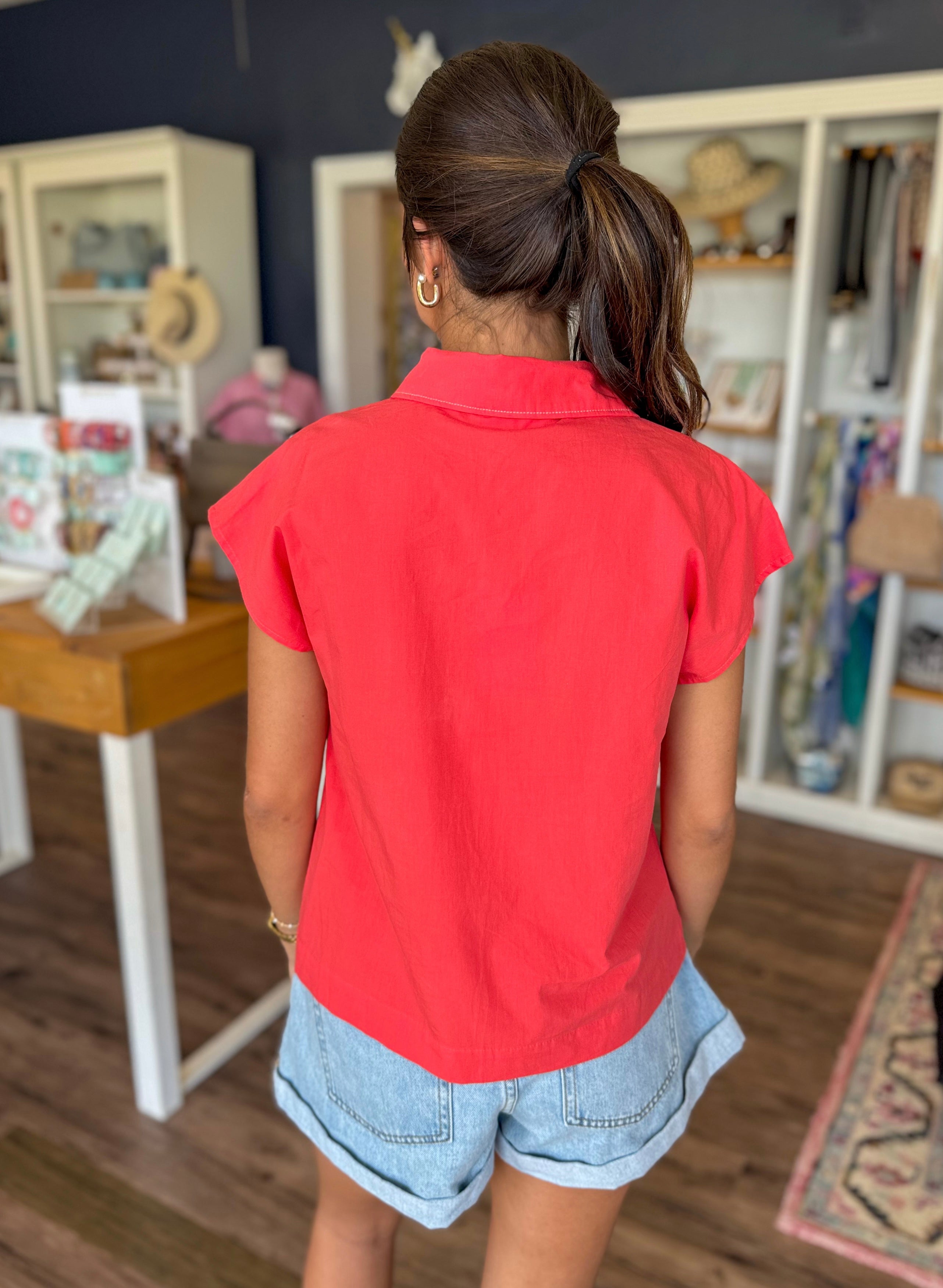 Sailing Red Embroider Top