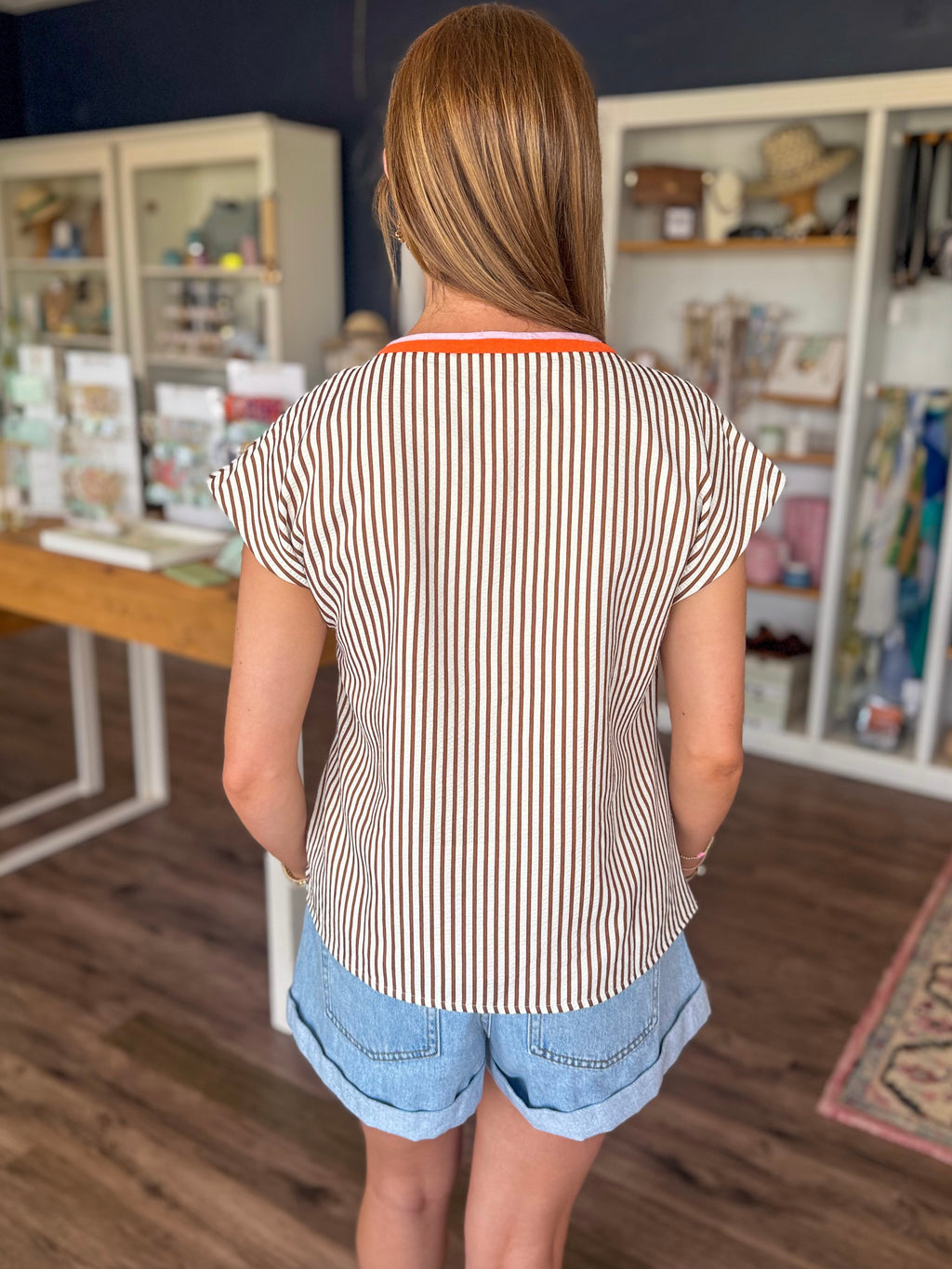Stripe Floral Embroidered Top