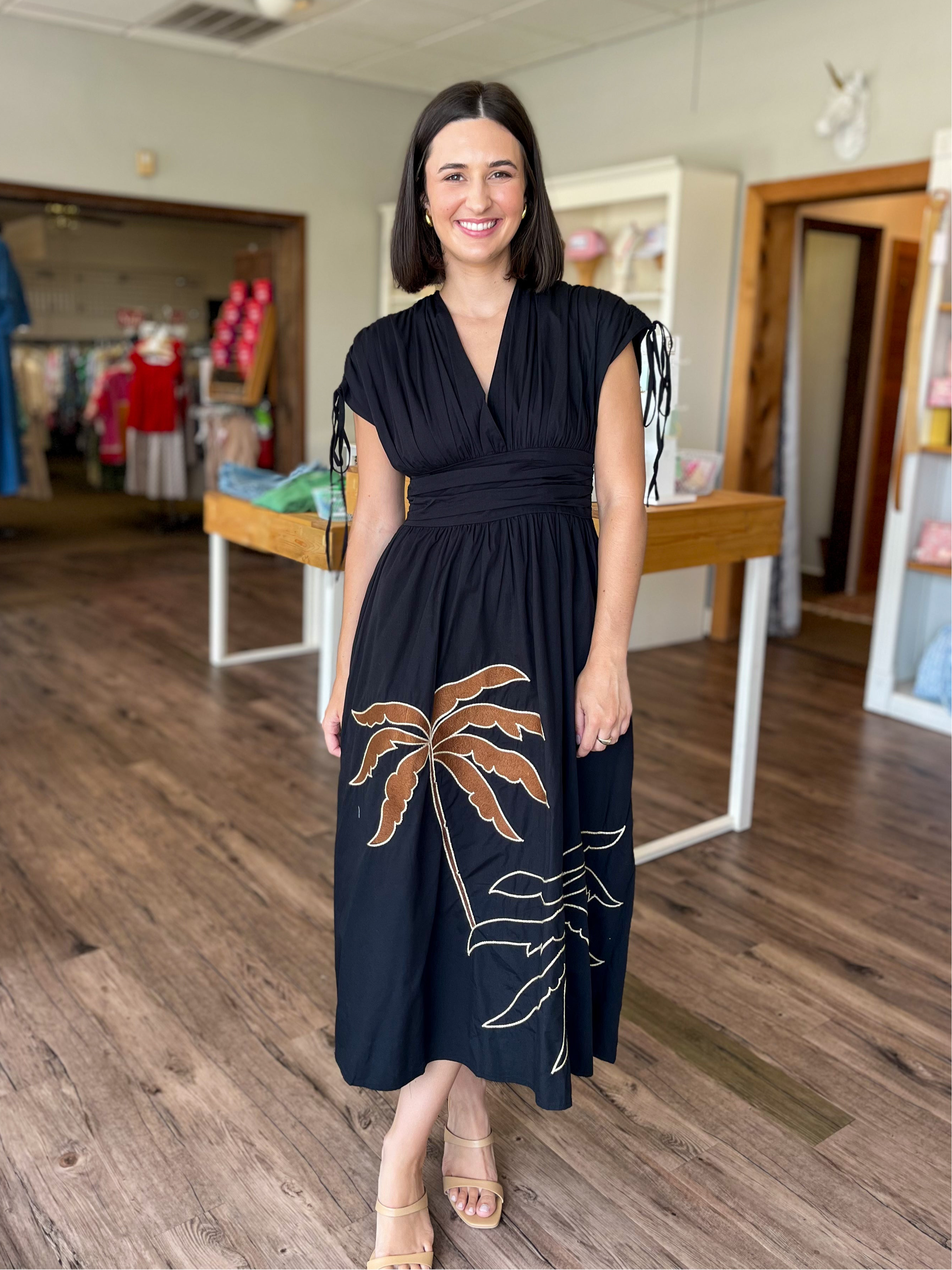 Embroidered Palm Tree Maxi Dress