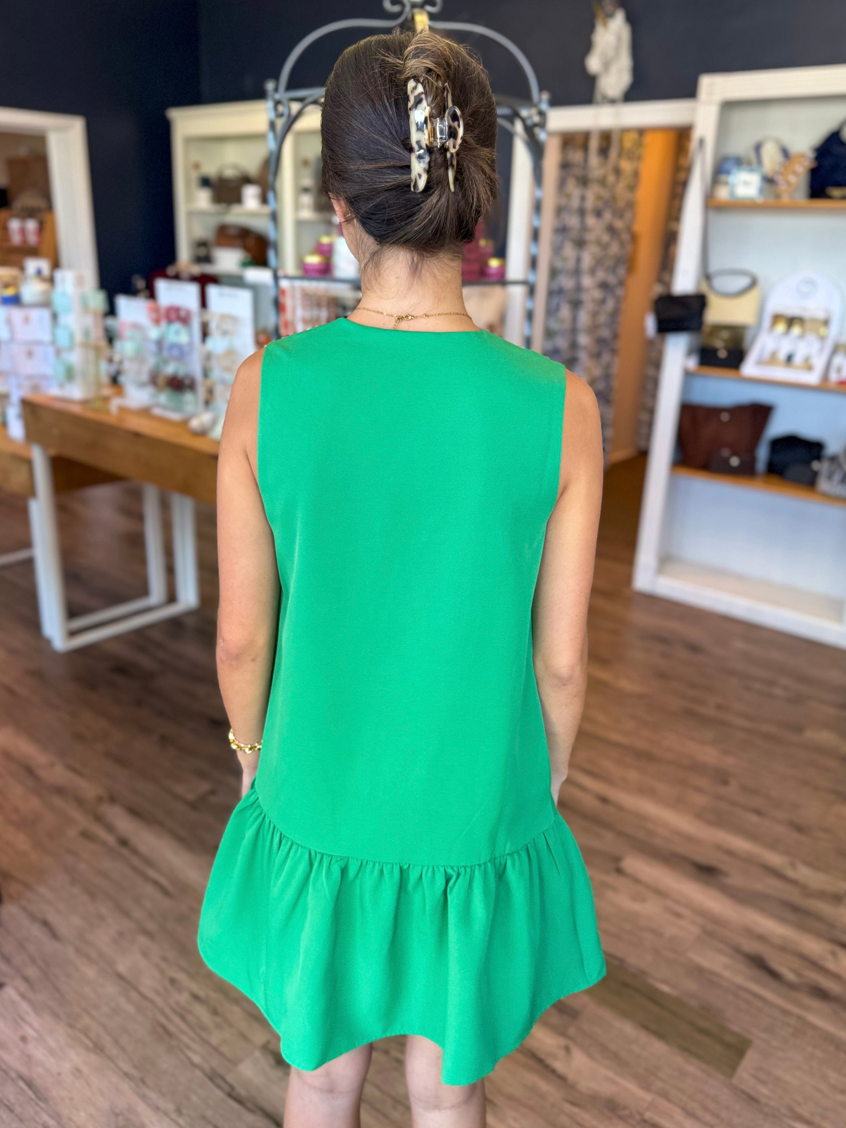 Green Ruffle Hem Dress