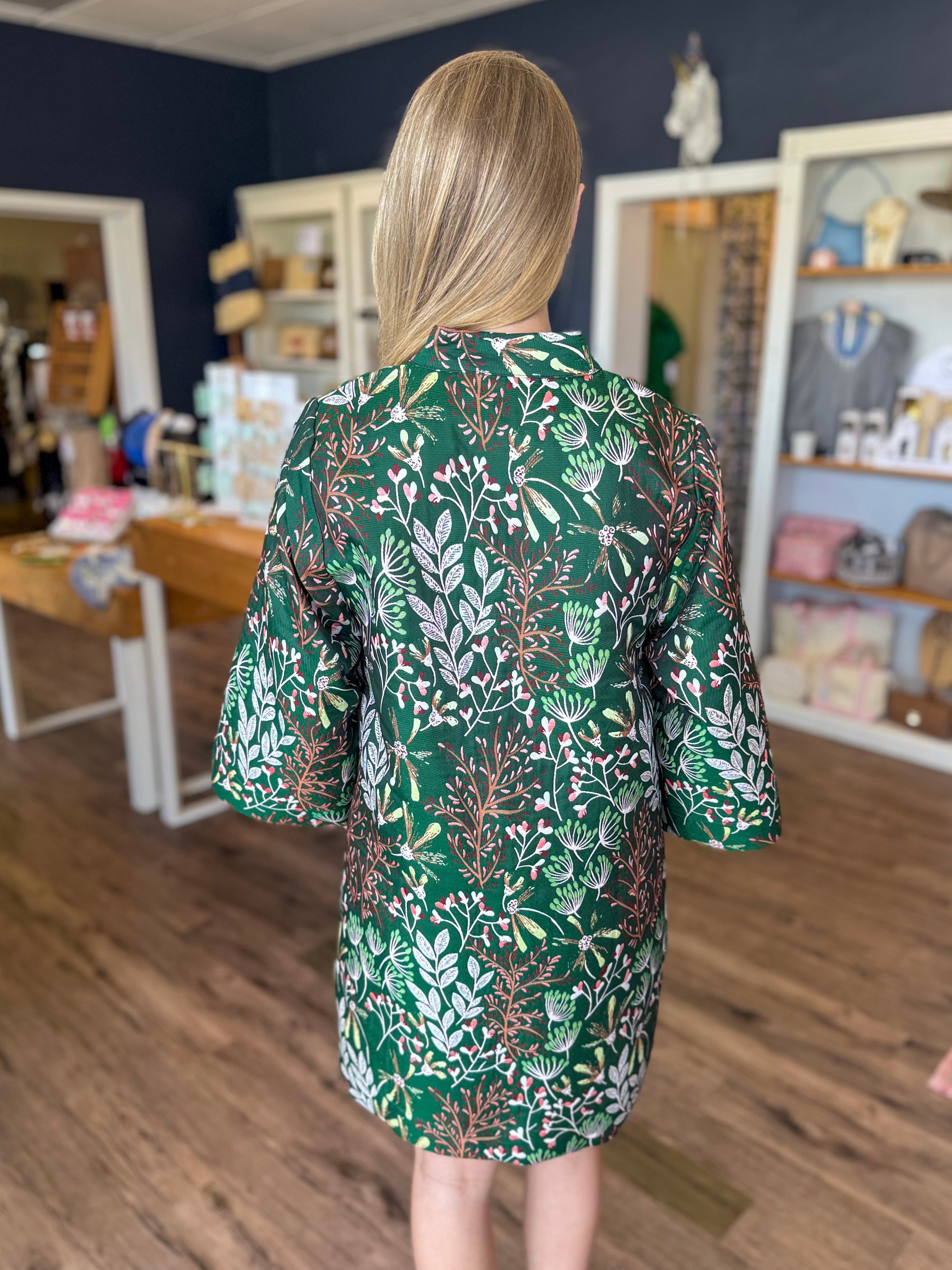 Evergreen Bloom Bell Sleeve Dress