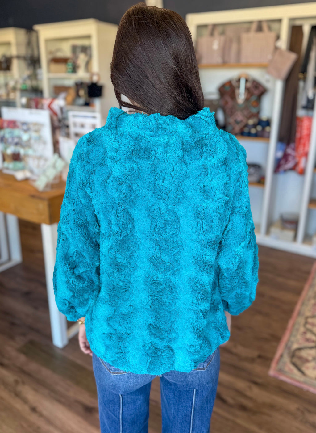 Faux Fur Popover in Teal
