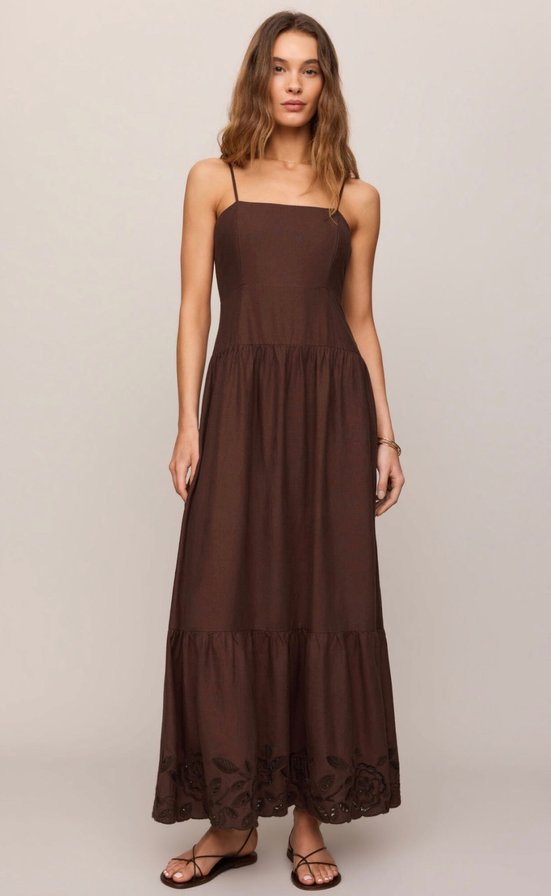 Esti Embroider Maxi Dress in Chocolate Cherry