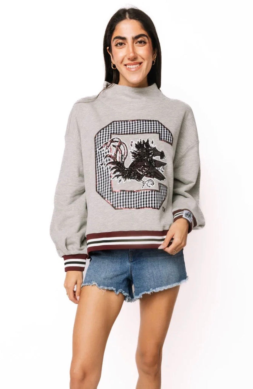 Carolina Gingham Logo Mock Neck Sweater