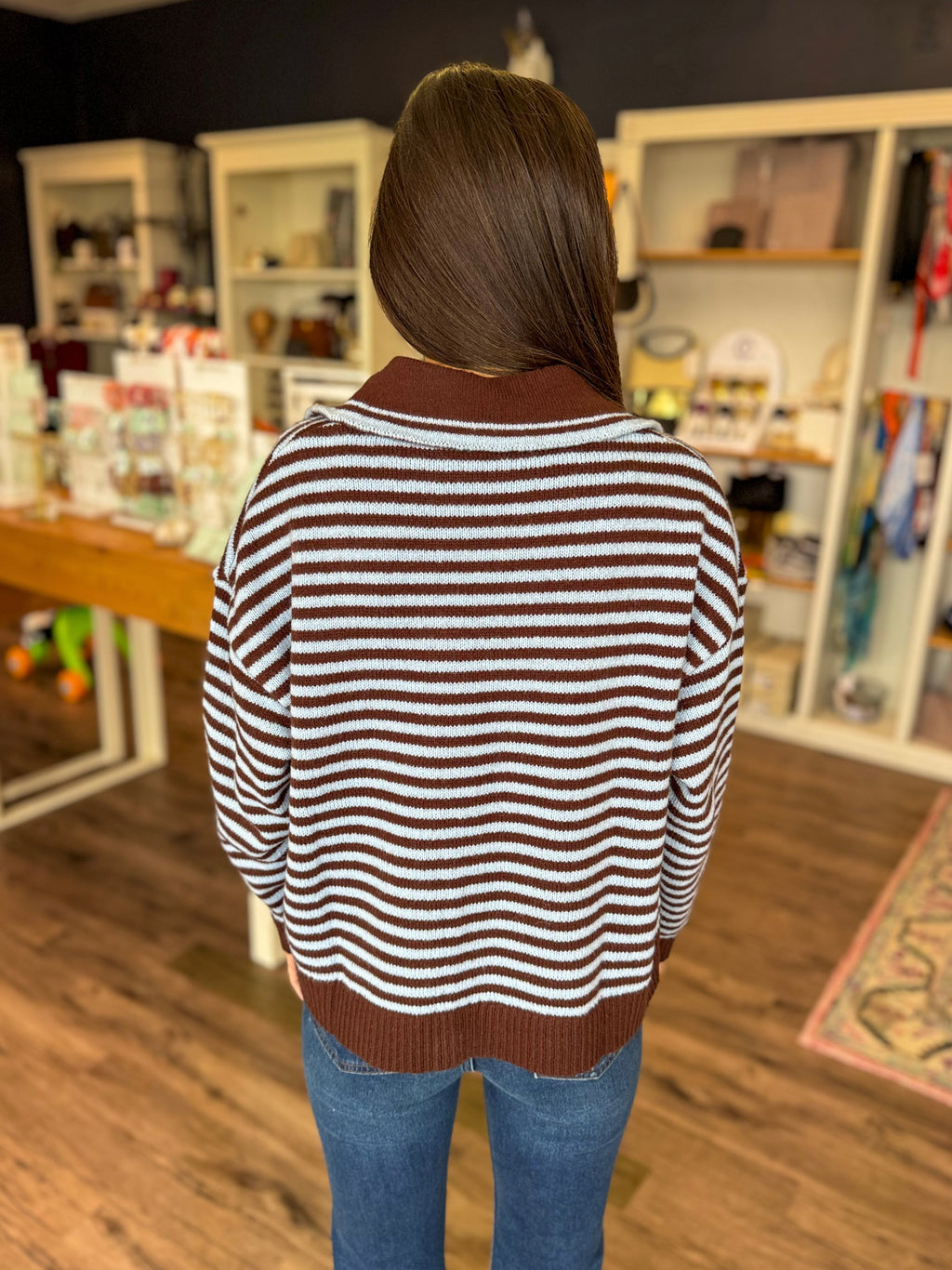 Sutton Stripe Chocolate Blue Sweater