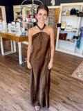 Chocolate Satin Maxi Dress