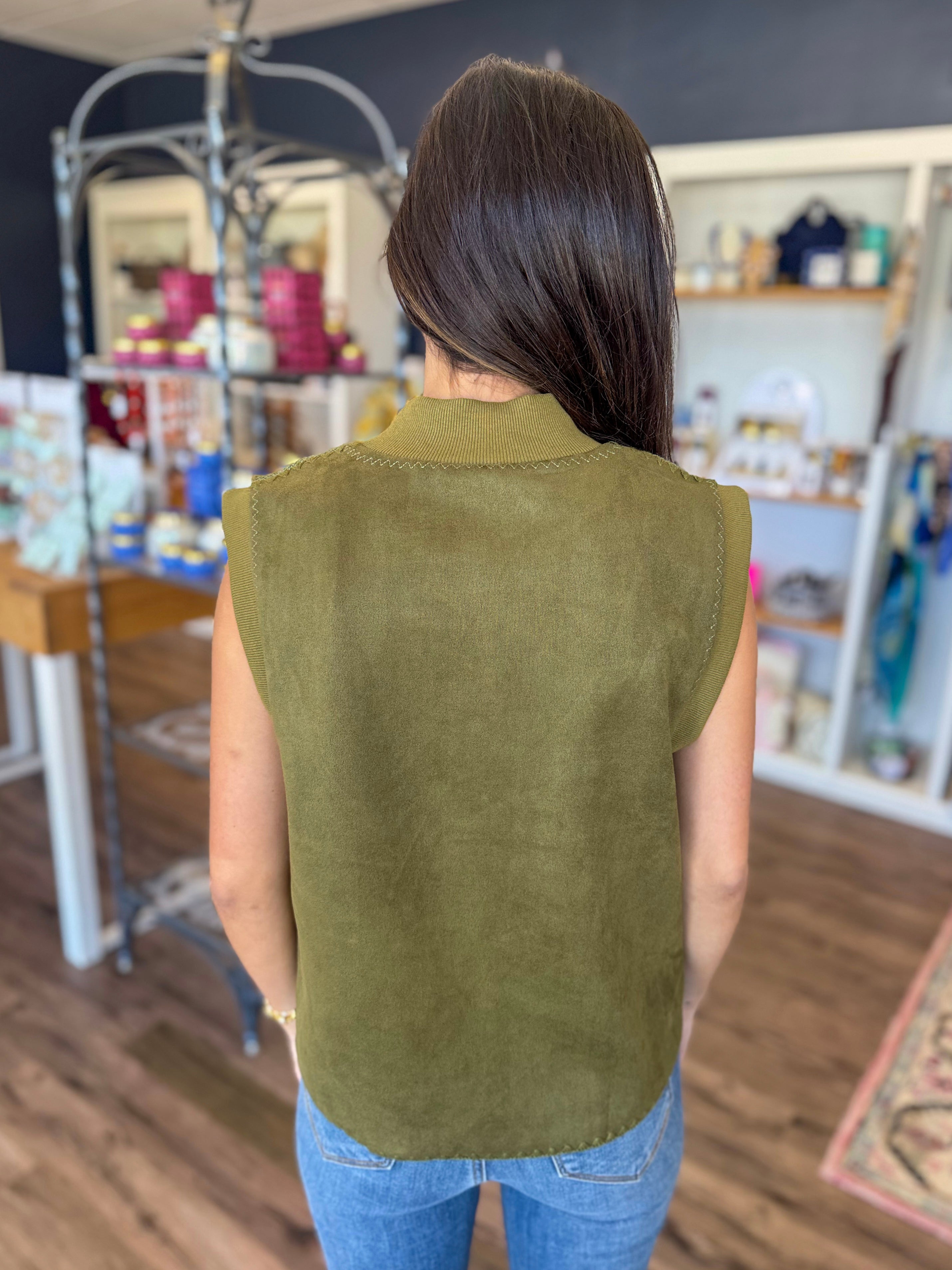 Olive Suede Sleeveless Top