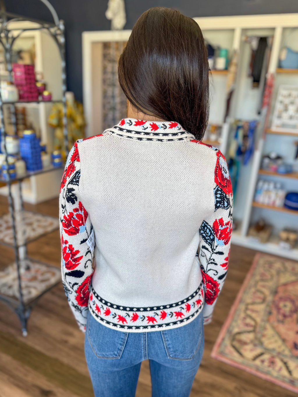 Red Floral Cardigan Sweater