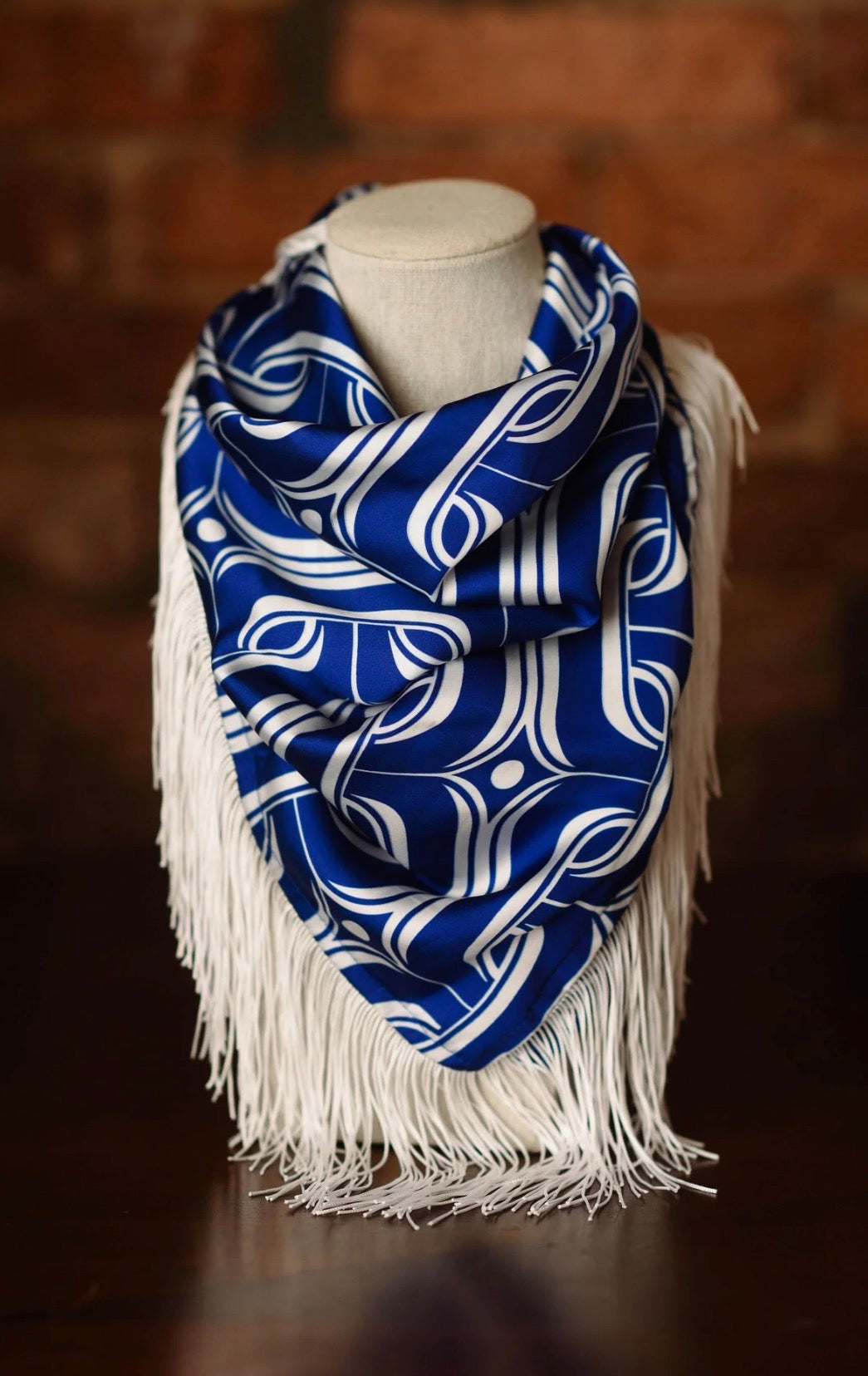 Royal Blue and White Fringe Gameday Scarf