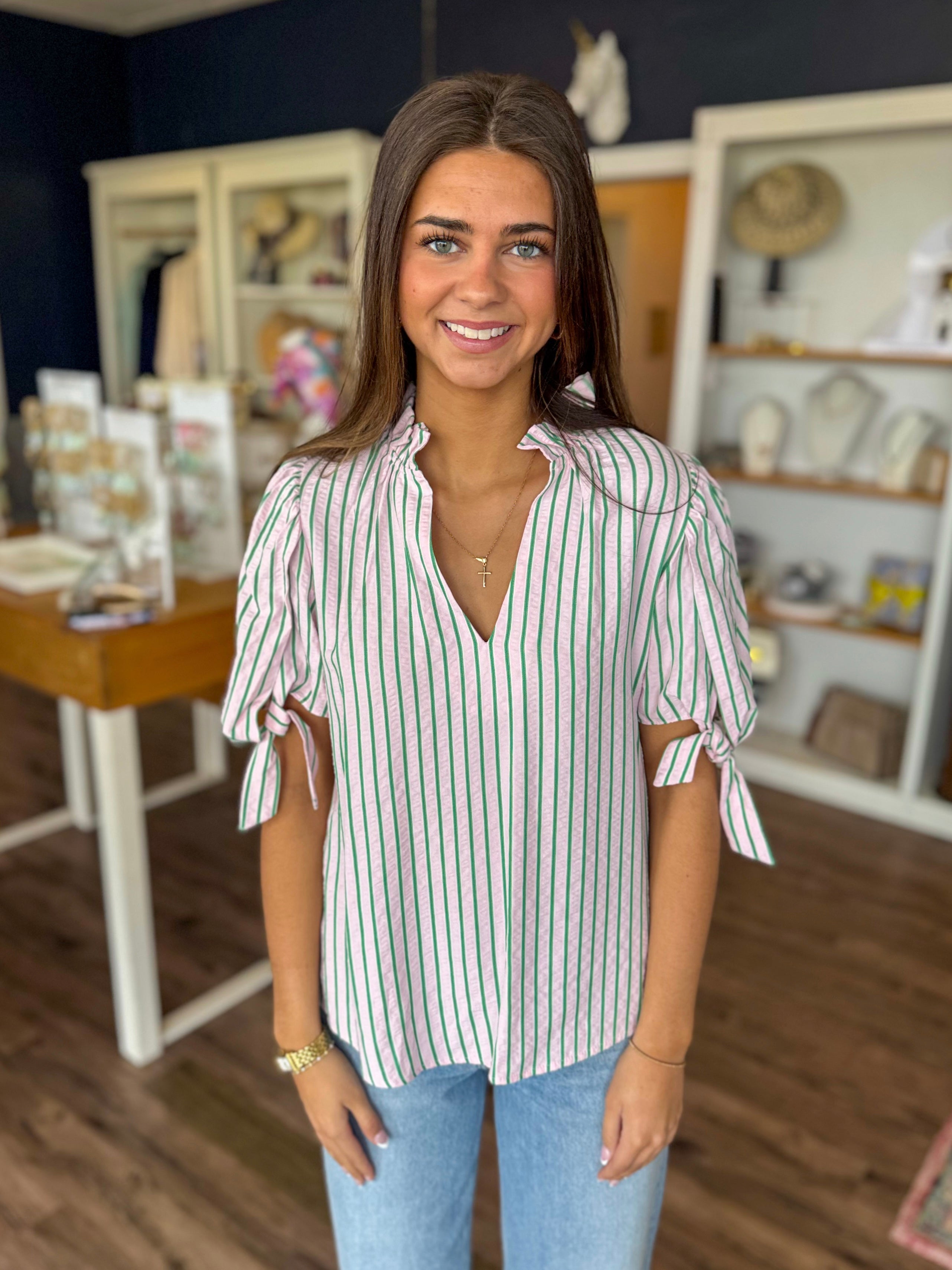 Pink and Green Stripe Top