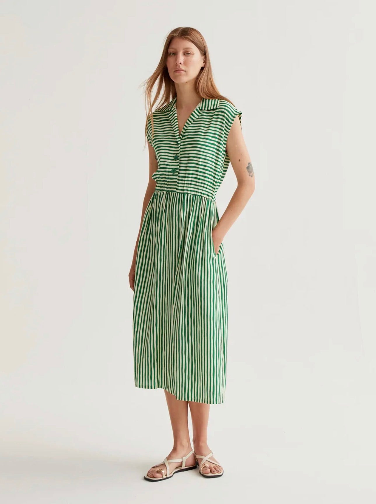 Green Stripe Midi Dress