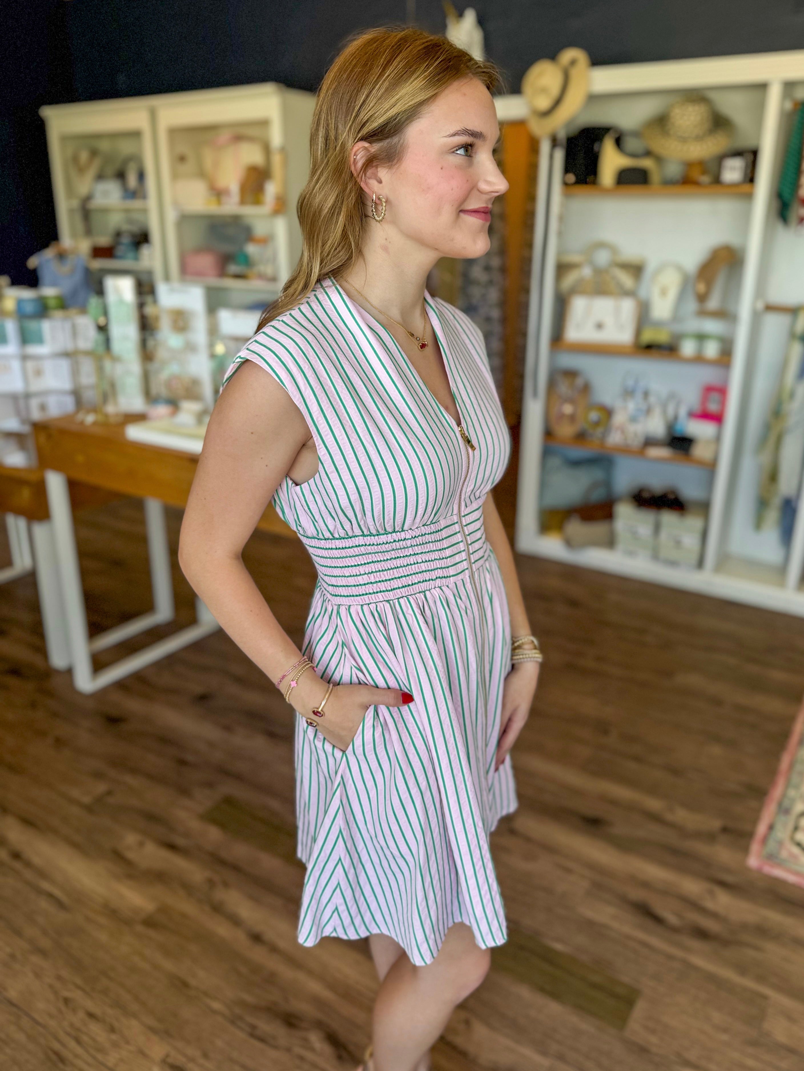Pink and Green Stripe Mini Dress