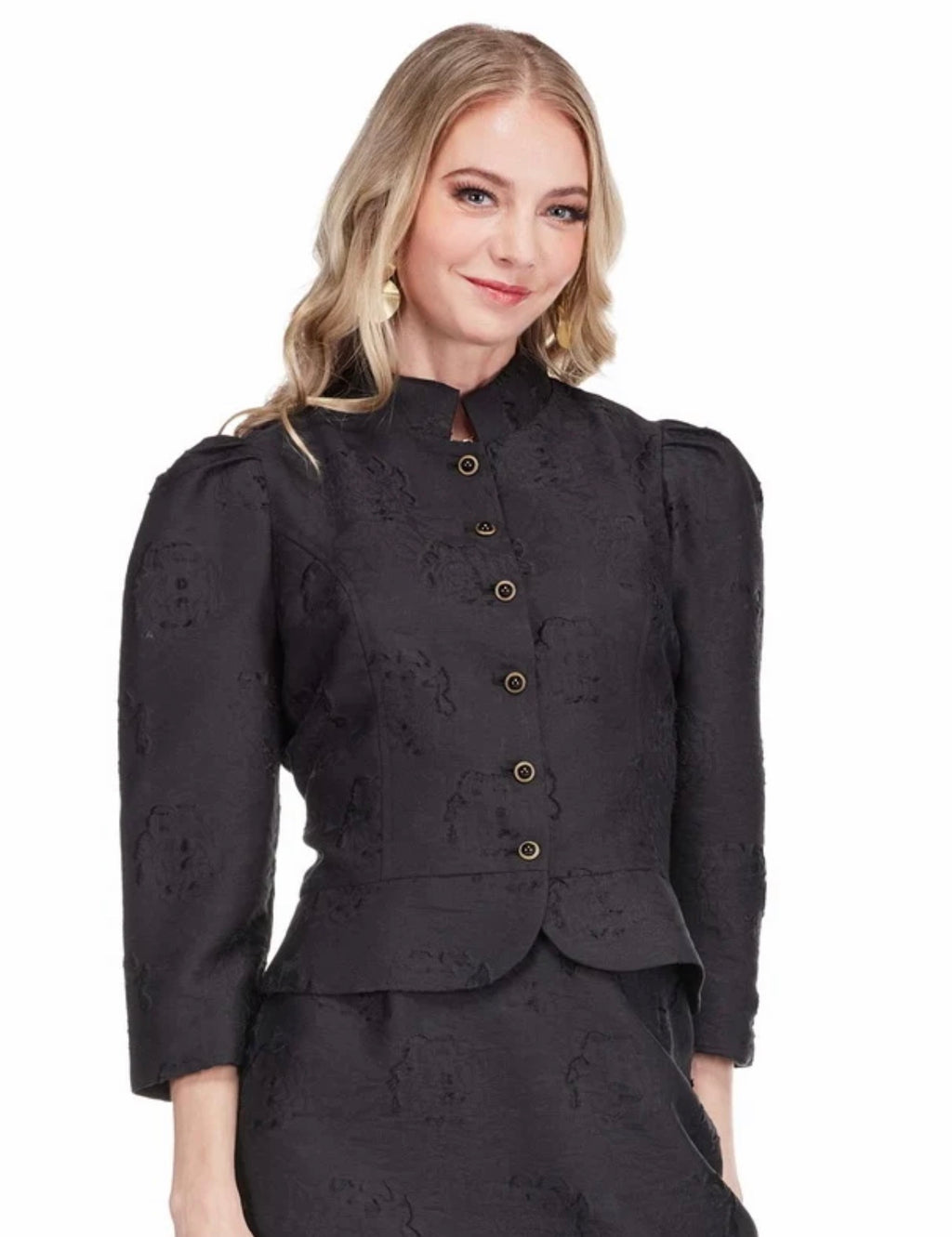 Black Lace Stand Collar Top