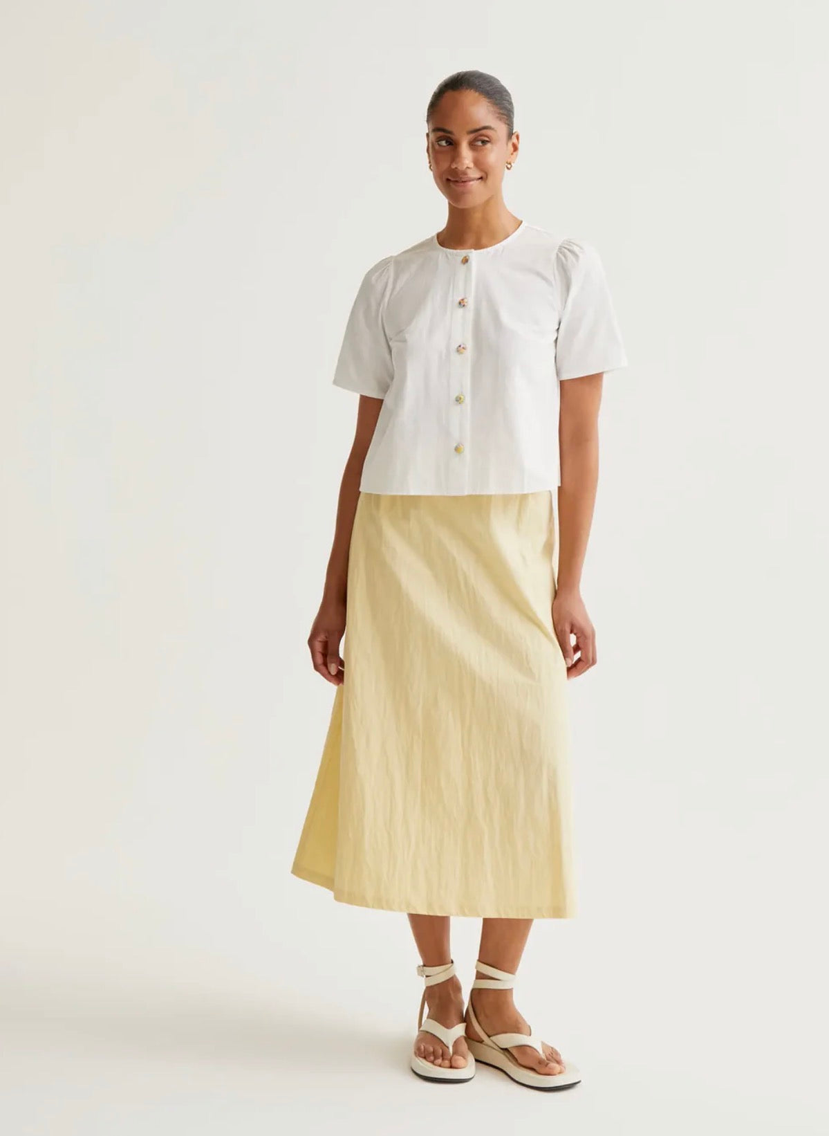 White Fun Button Blouse