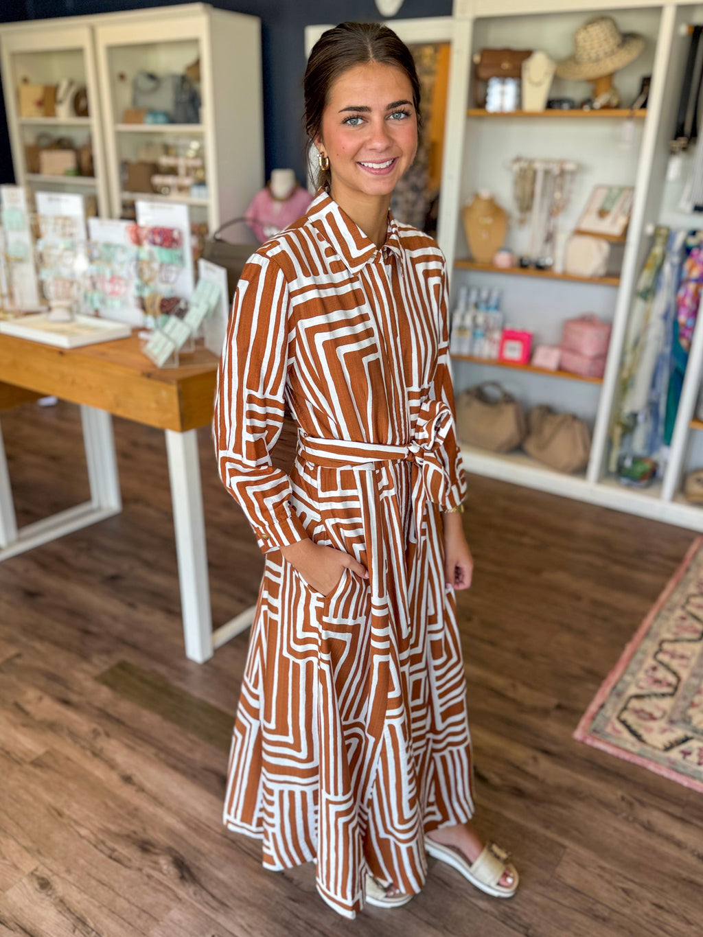 Caramel Stripe Shirt Dress