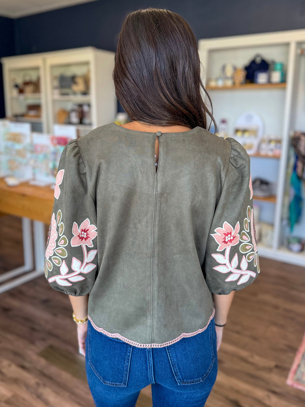 Suede Olive Floral Top
