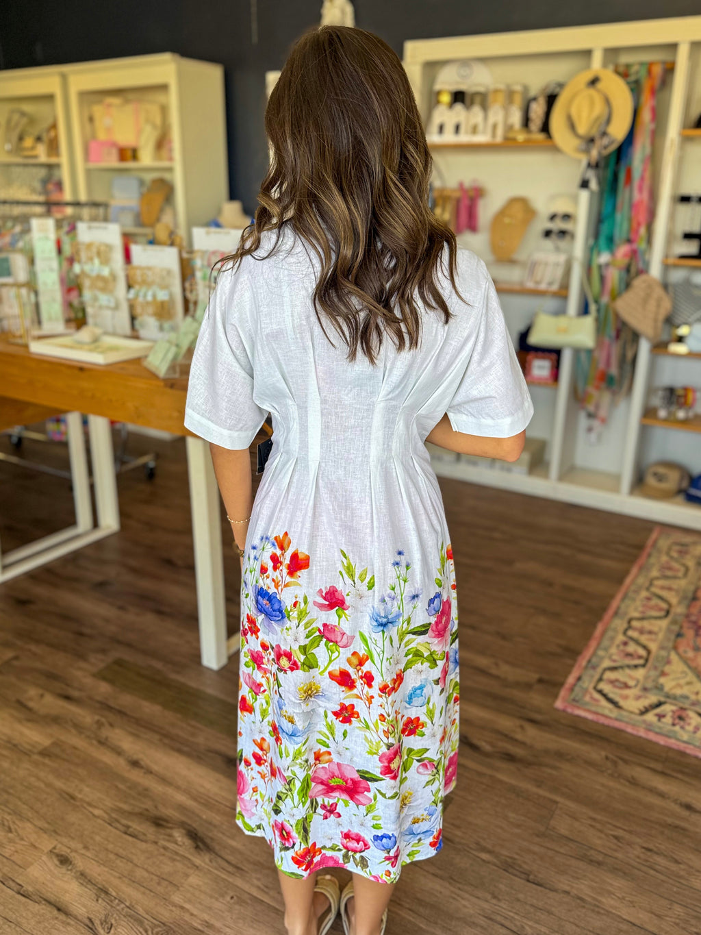 White Linen Floral Garden Dress