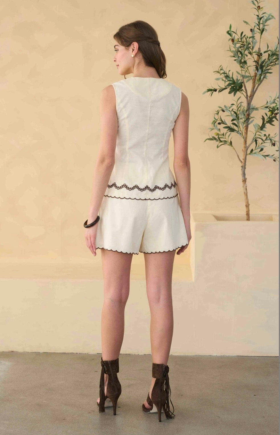 Scalloped Embroidered Tie Vest
