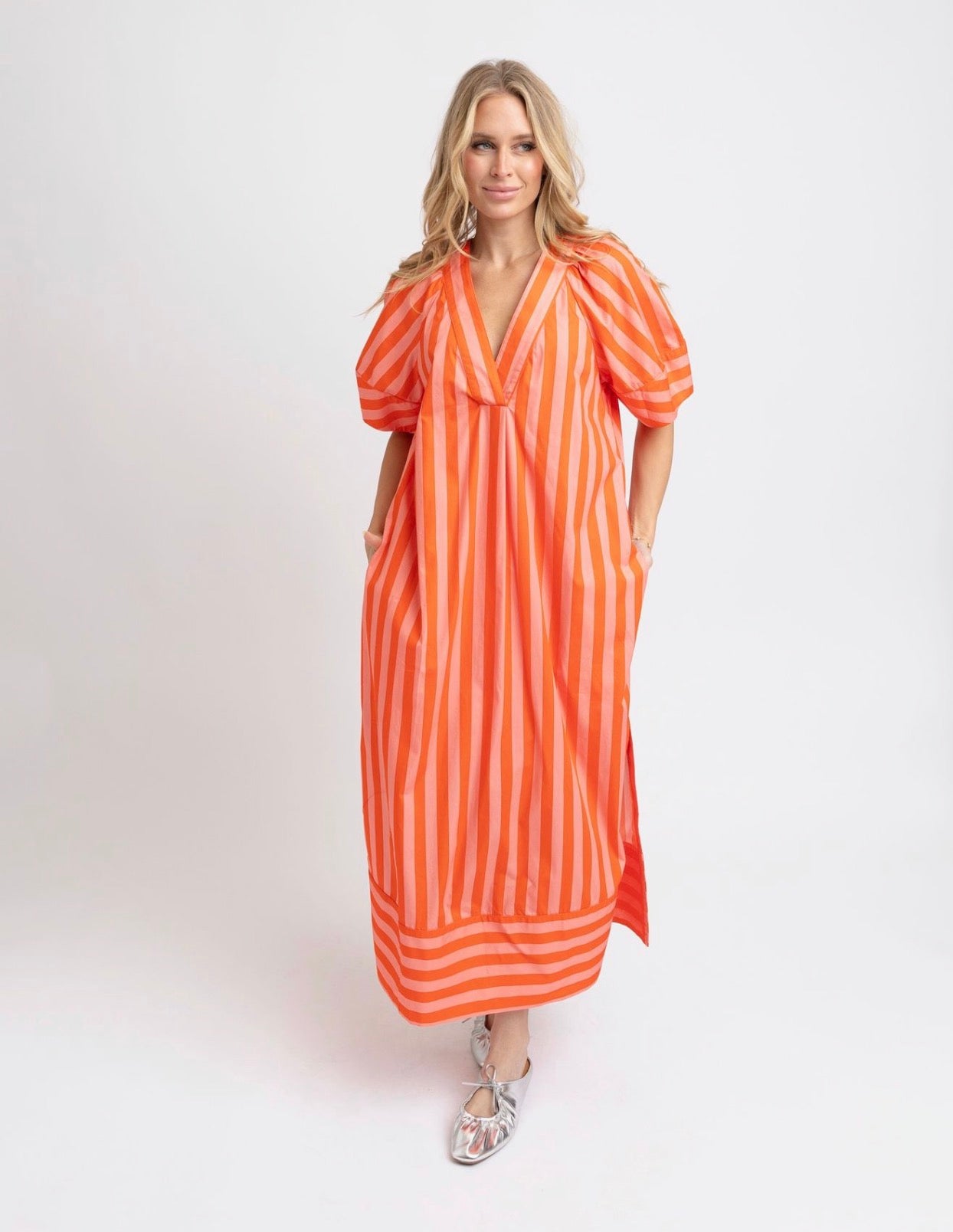 Coral Stripe Maxi Dress