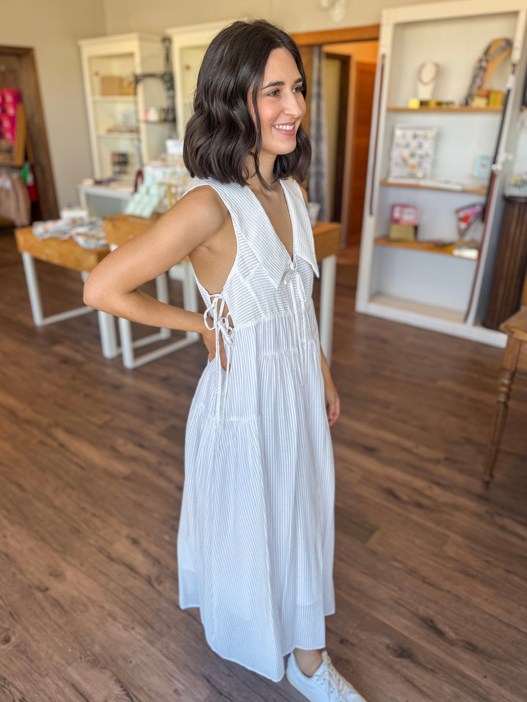 White Stripe Collar Dress