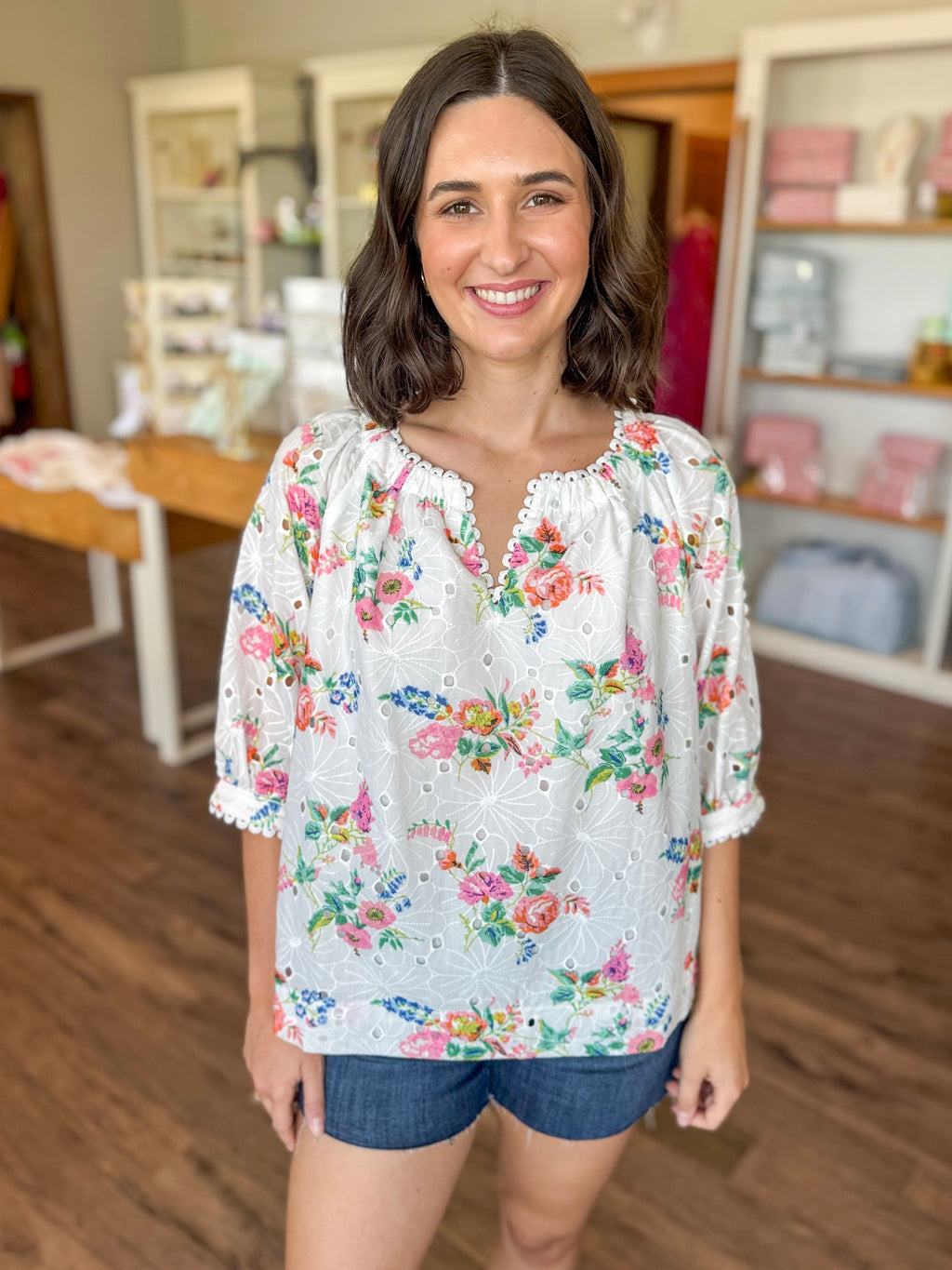 Floral Eyelet Blouse