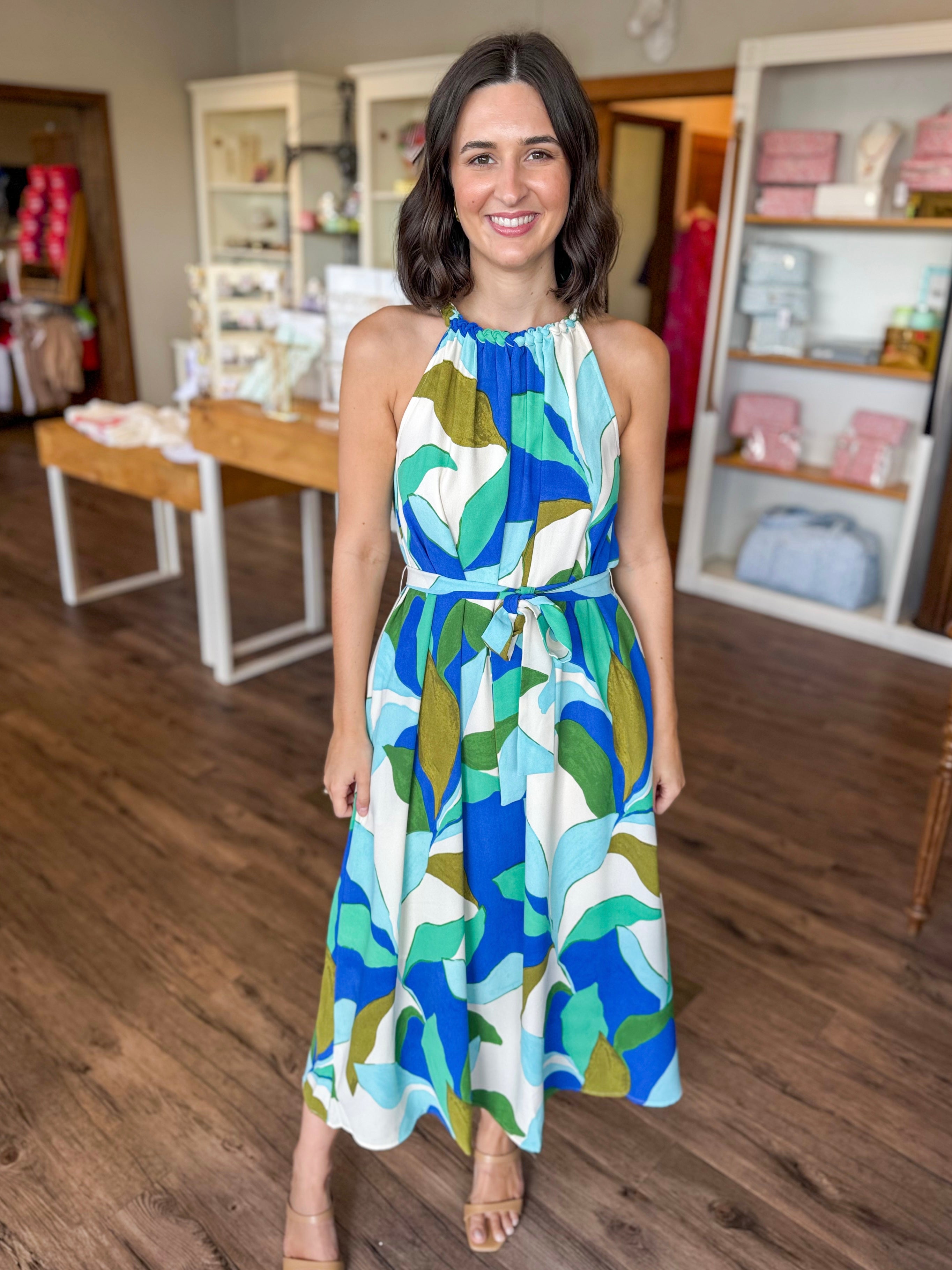 Tropical Leaves Halter Maxi