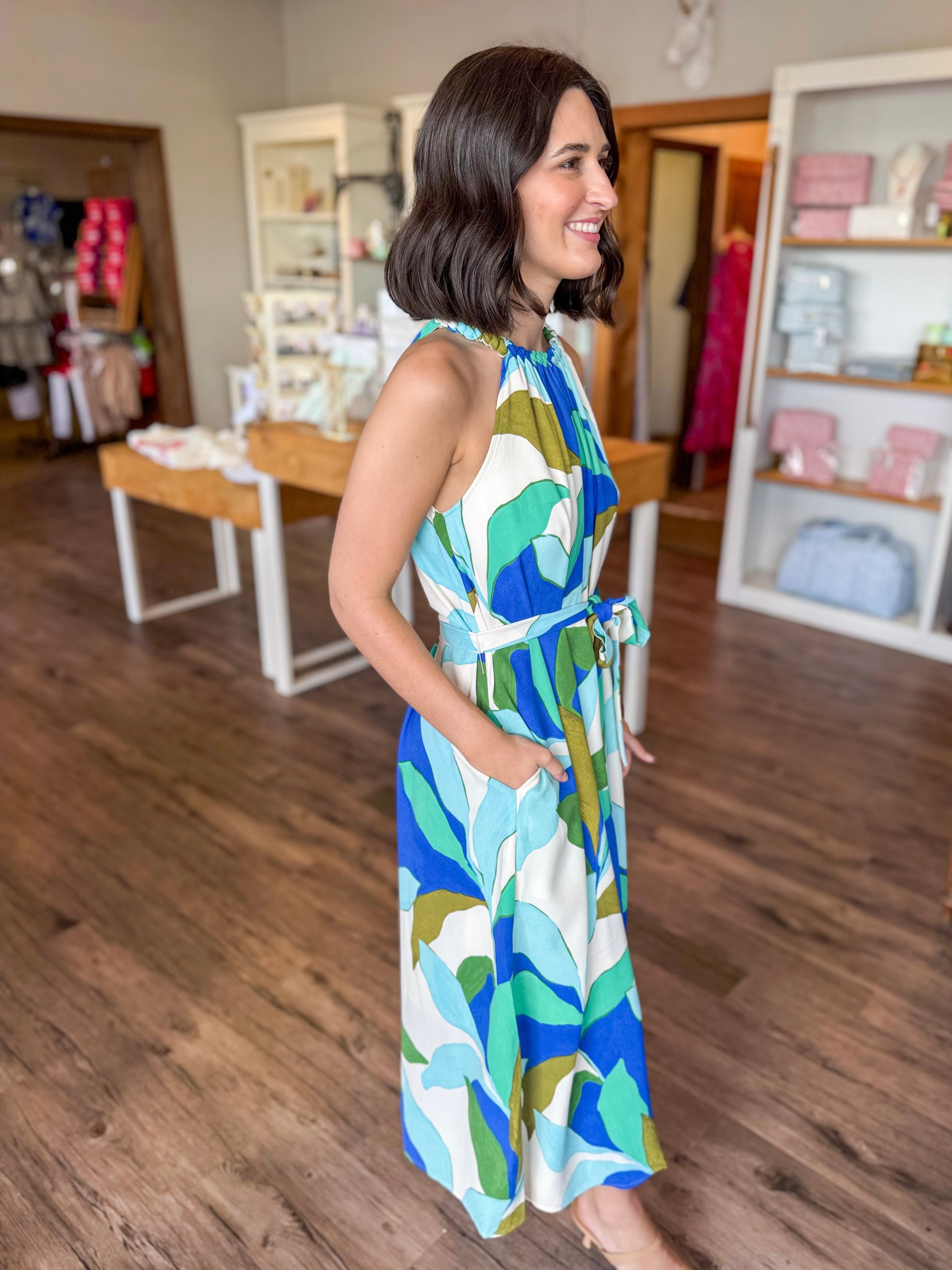 Tropical Leaves Halter Maxi