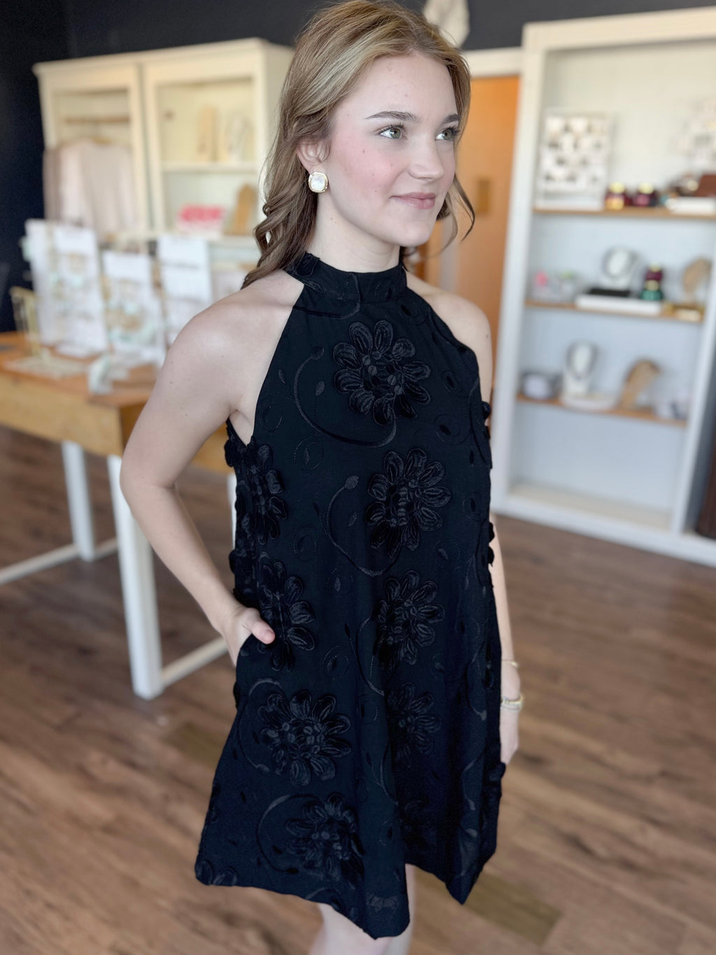 Roma Black Floral Mini Dress