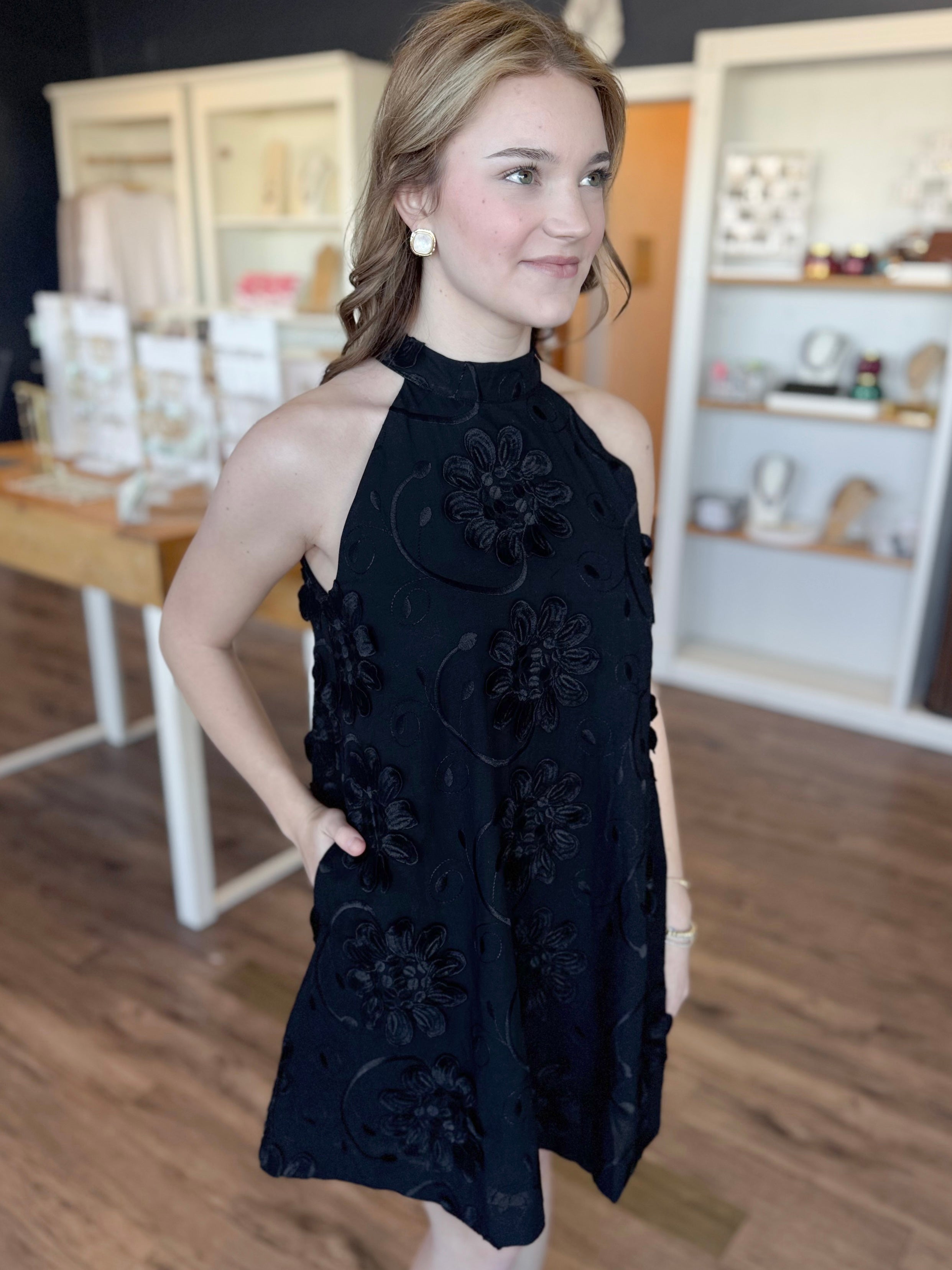 Roma Black Floral Mini Dress