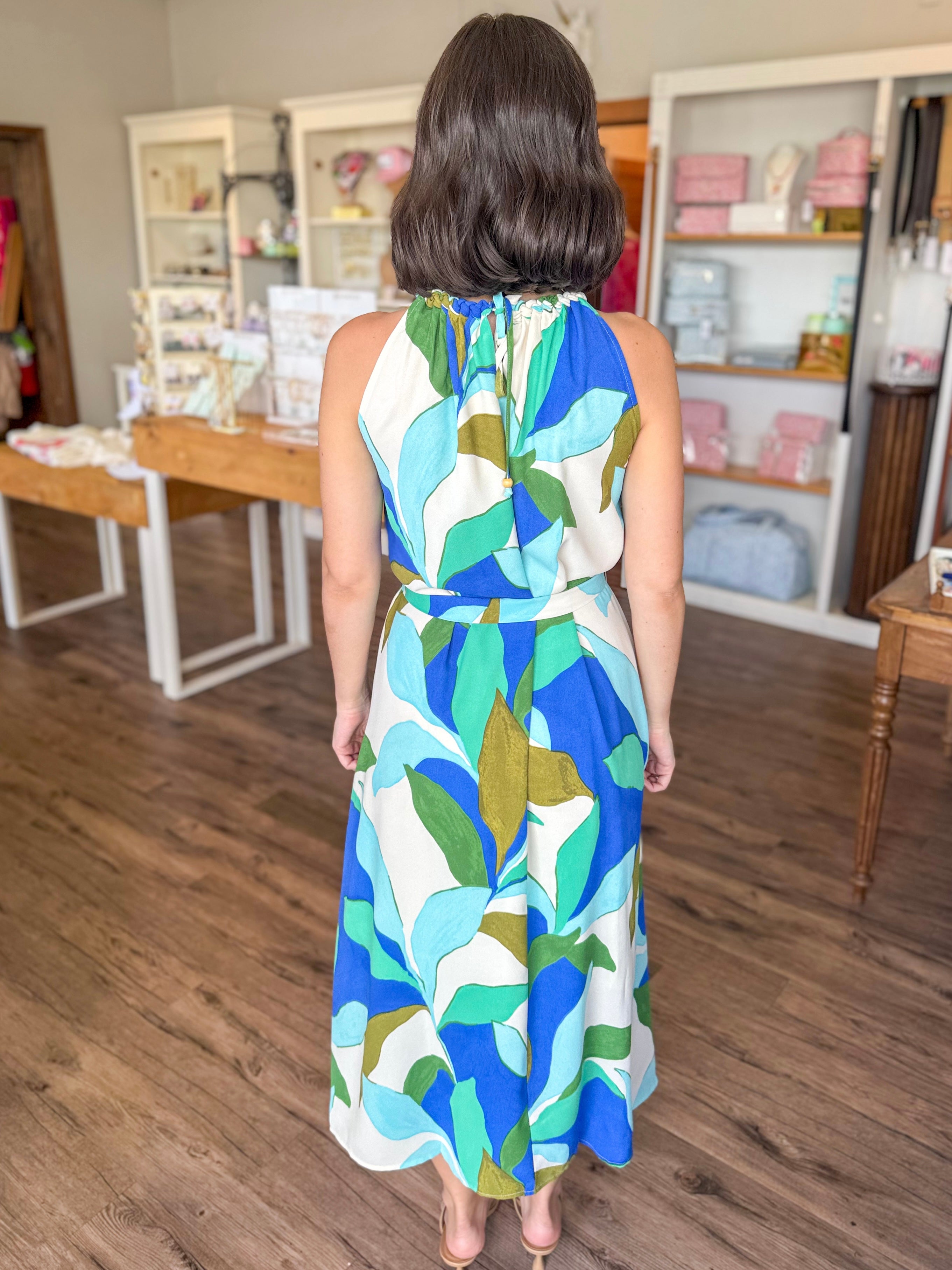 Tropical Leaves Halter Maxi