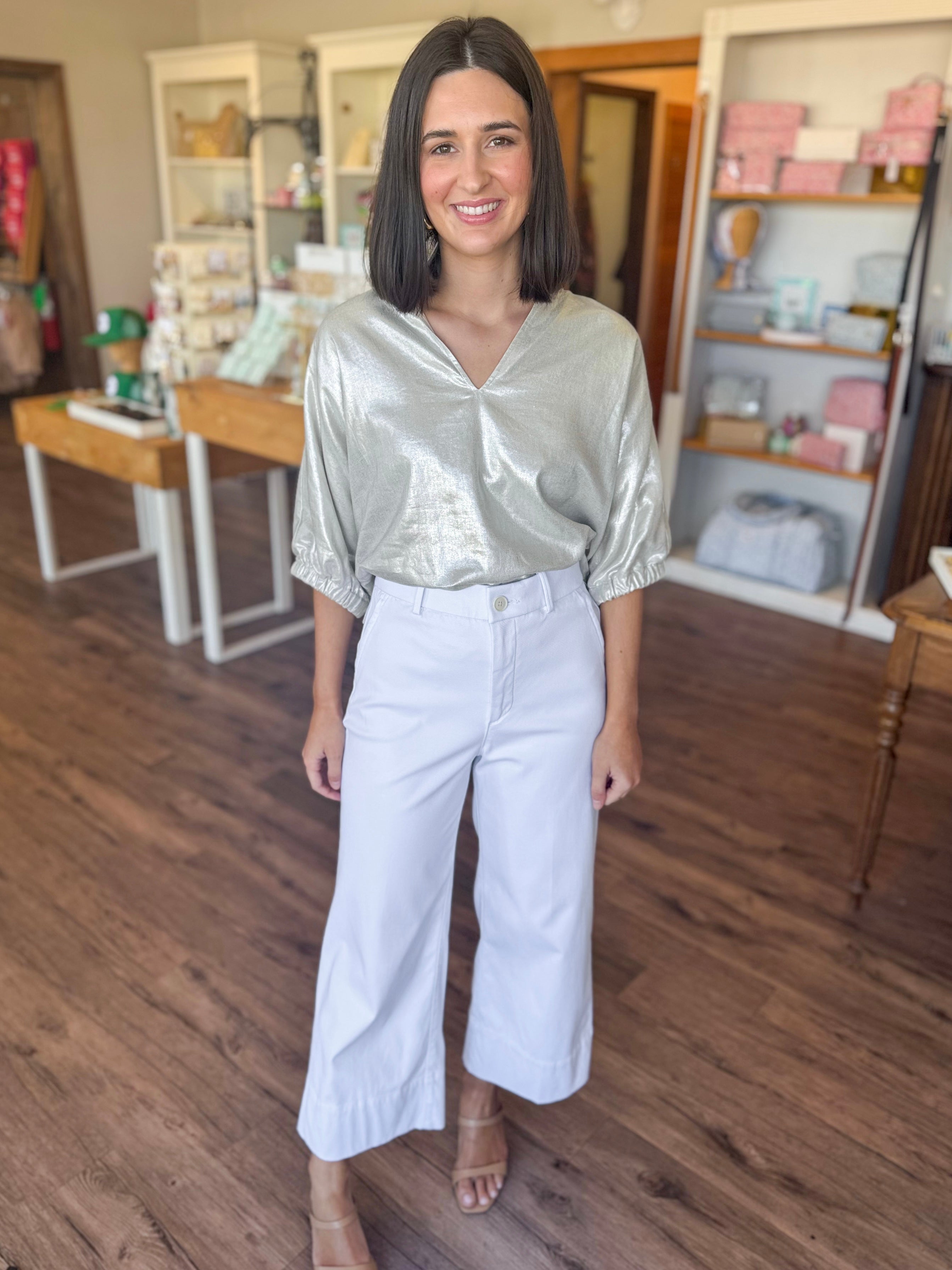 Stretch Twill Crop Wide Leg Pants