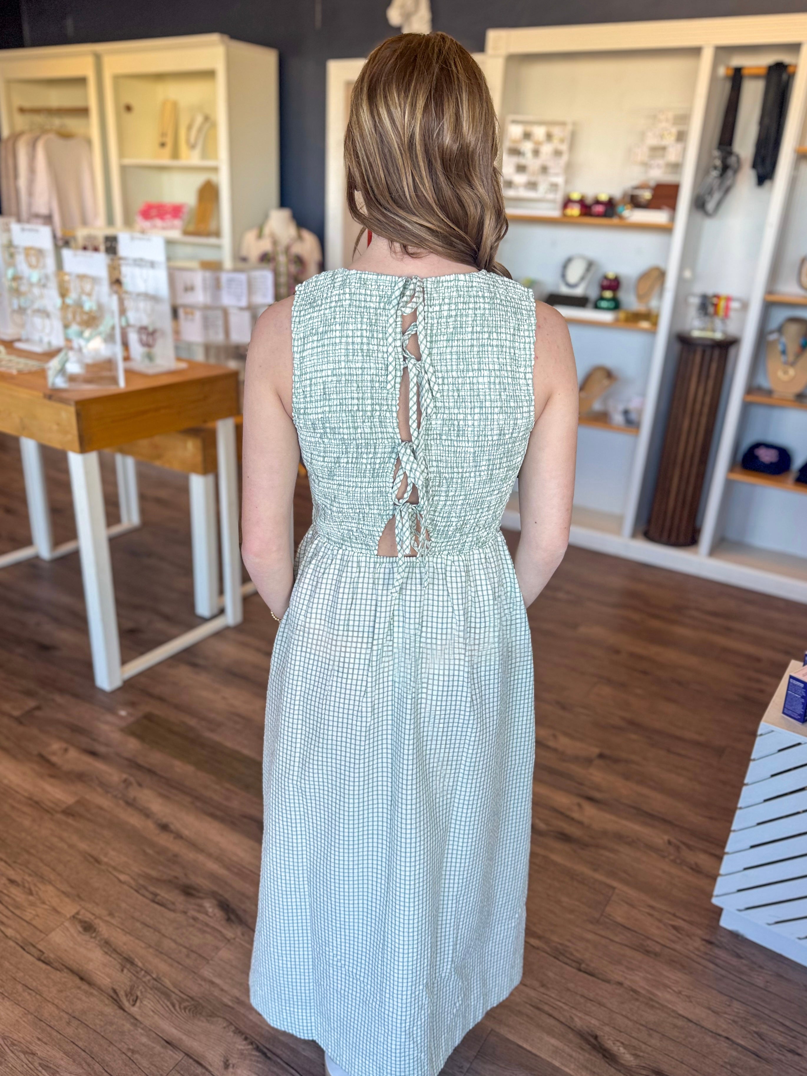 Sabrina Tieback Gingham Maxi Dress